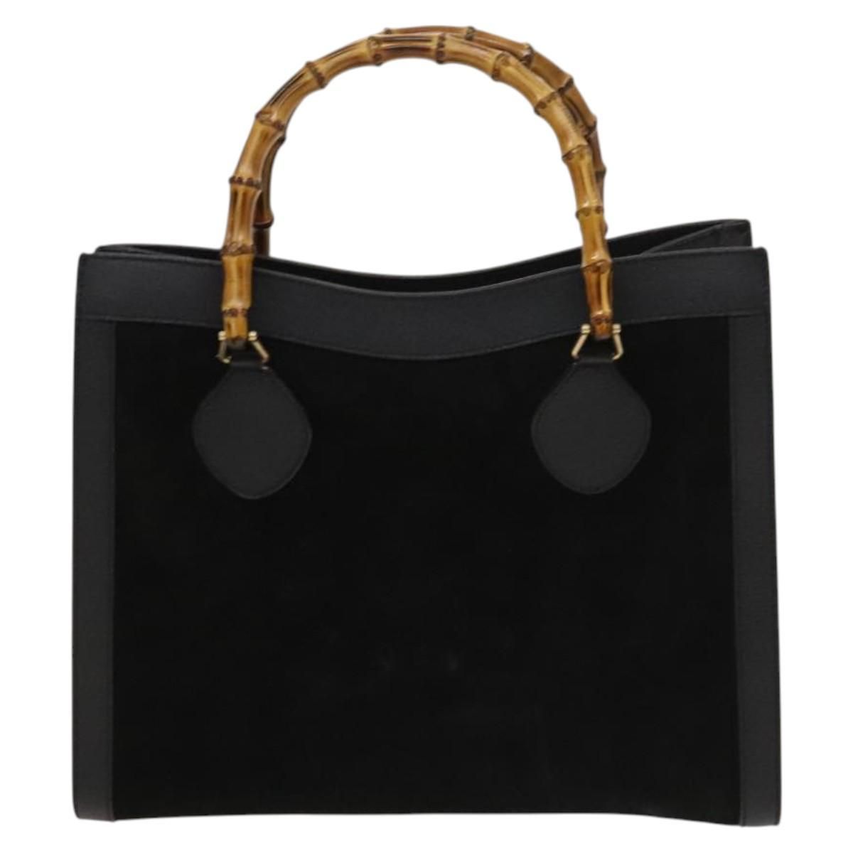 Gucci Bamboo Hand Bag Suede Black Gold 02 123 0260 Auth