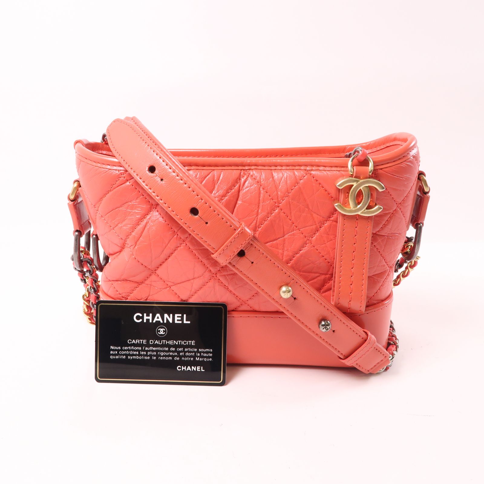 Chanel Goatskin Quilted Small Gabrielle Hobo Orange Pink