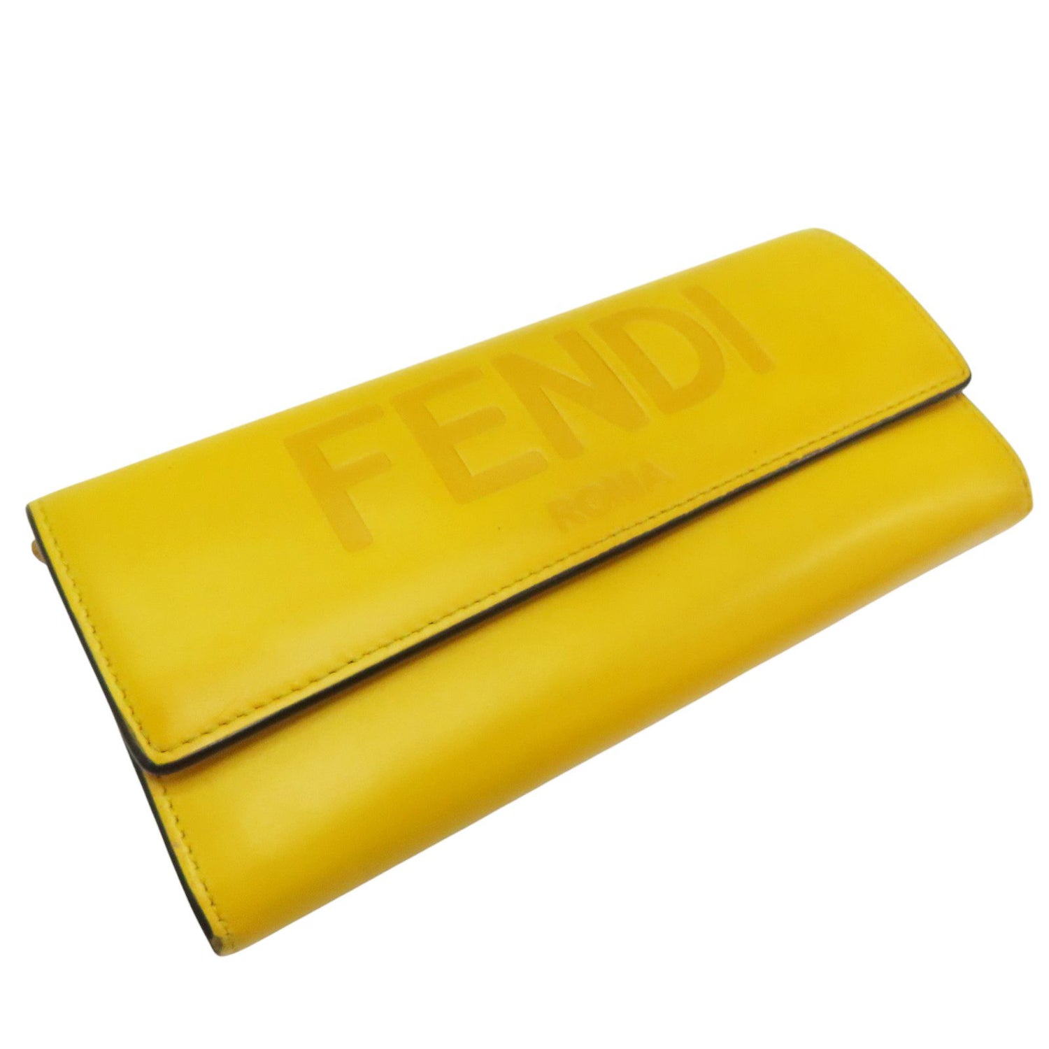 Fendi Logo Long Wallet Calfskin Yellow