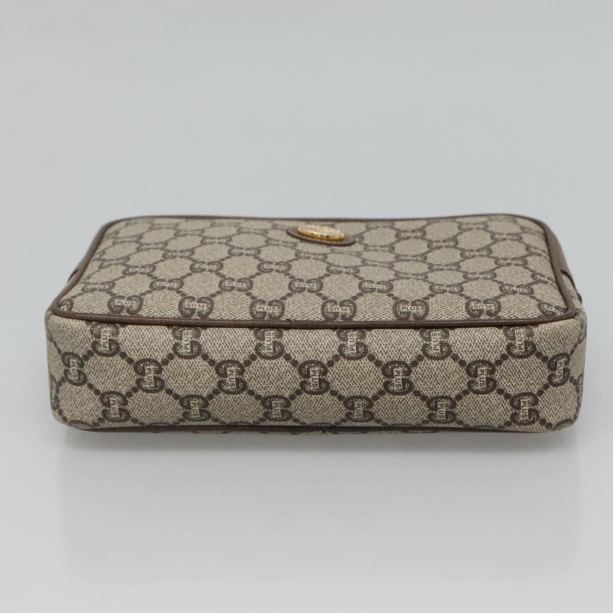 Gucci Gg Plus Supreme Clutch Bag Pvc Beige Brown Auth