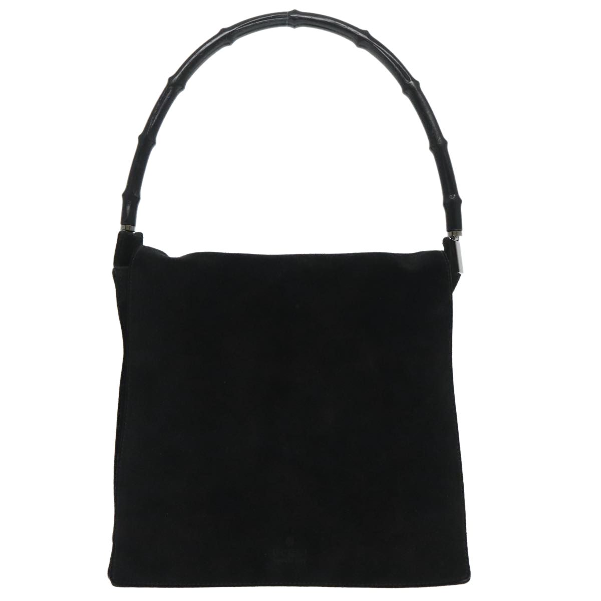 Gucci Bamboo Shoulder Bag Suede Black Silver 001 3243 Auth