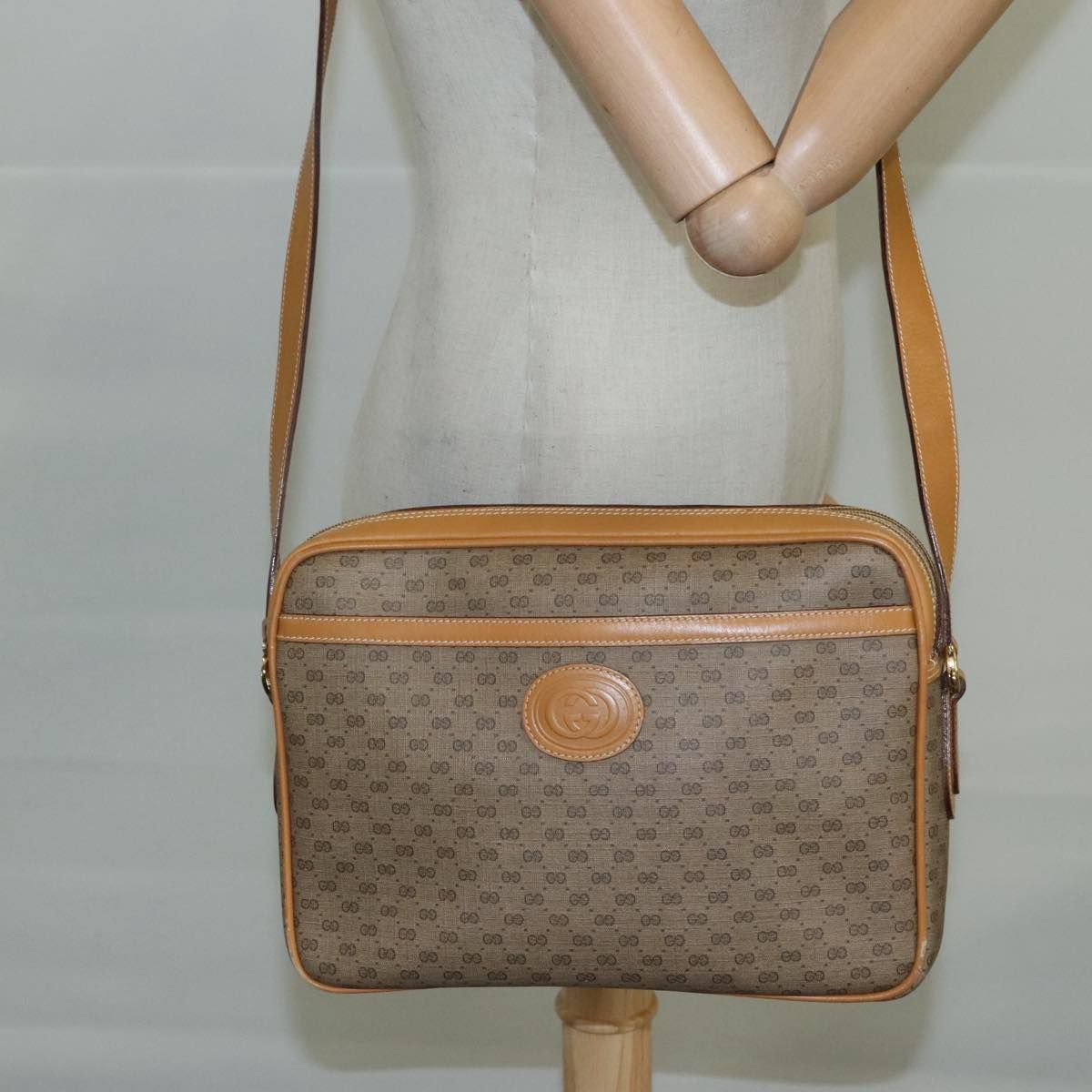 Gucci Micro Gg Supreme Shoulder Bag Pvc Beige Auth