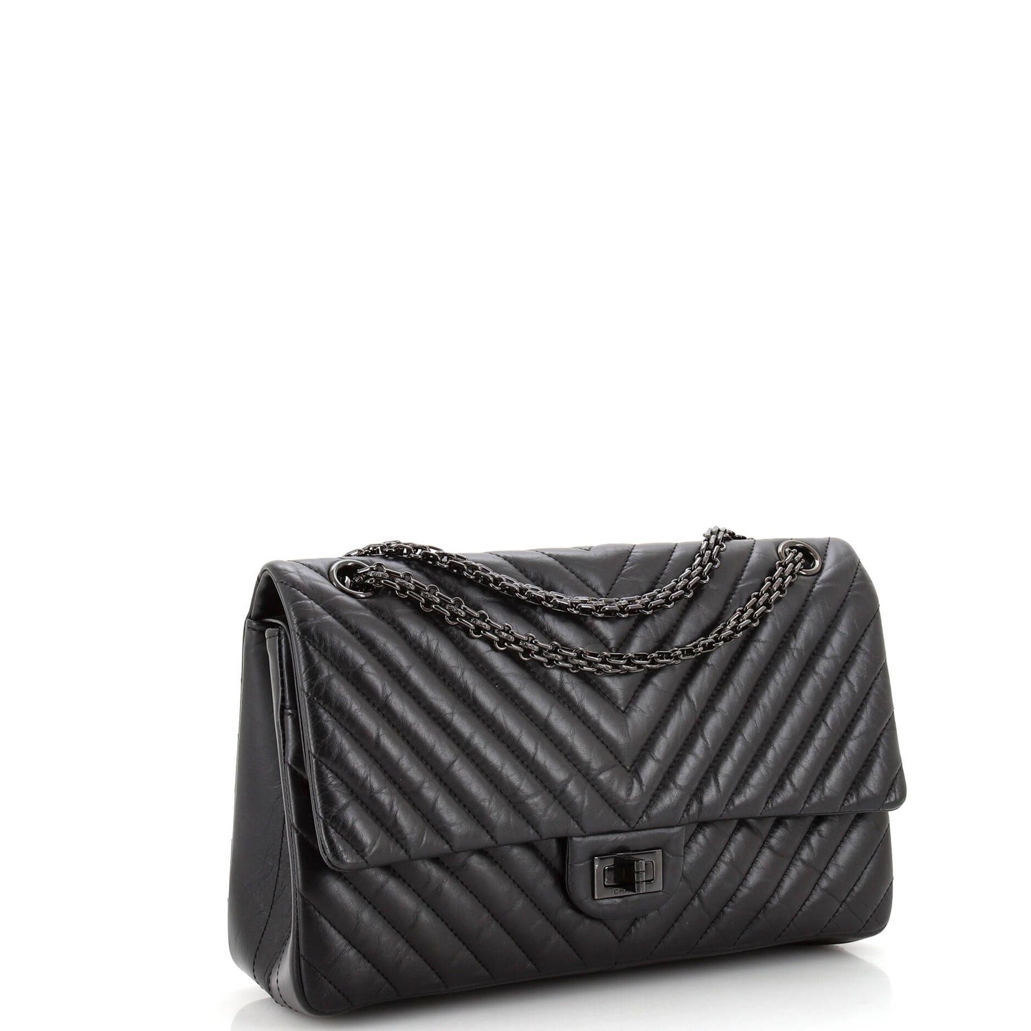 Chanel So Black Reissue 2.55 Flap Bag Chevron Aged Calfskin 226