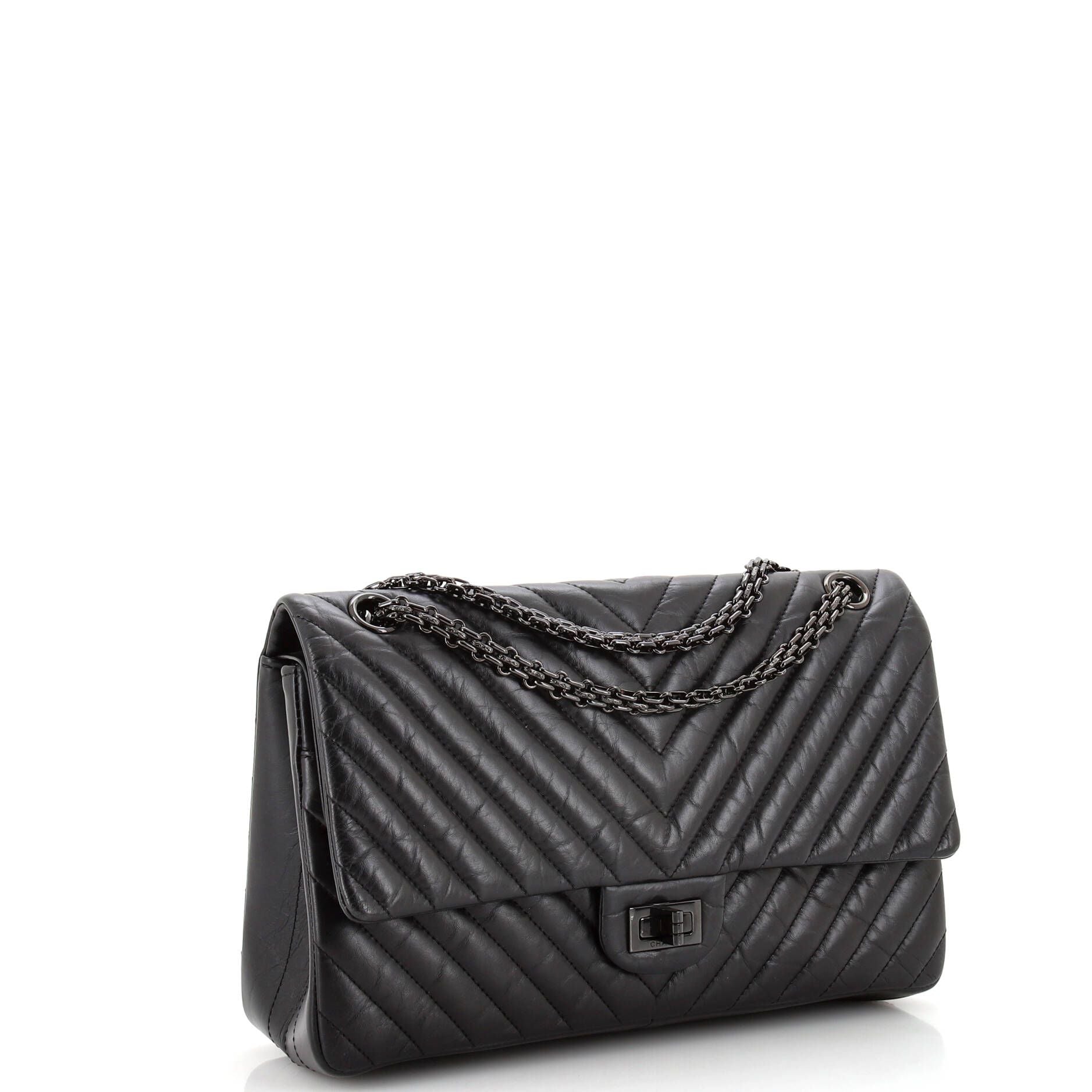 Chanel So Black Reissue 2.55 Flap Bag Chevron Aged Calfskin 226