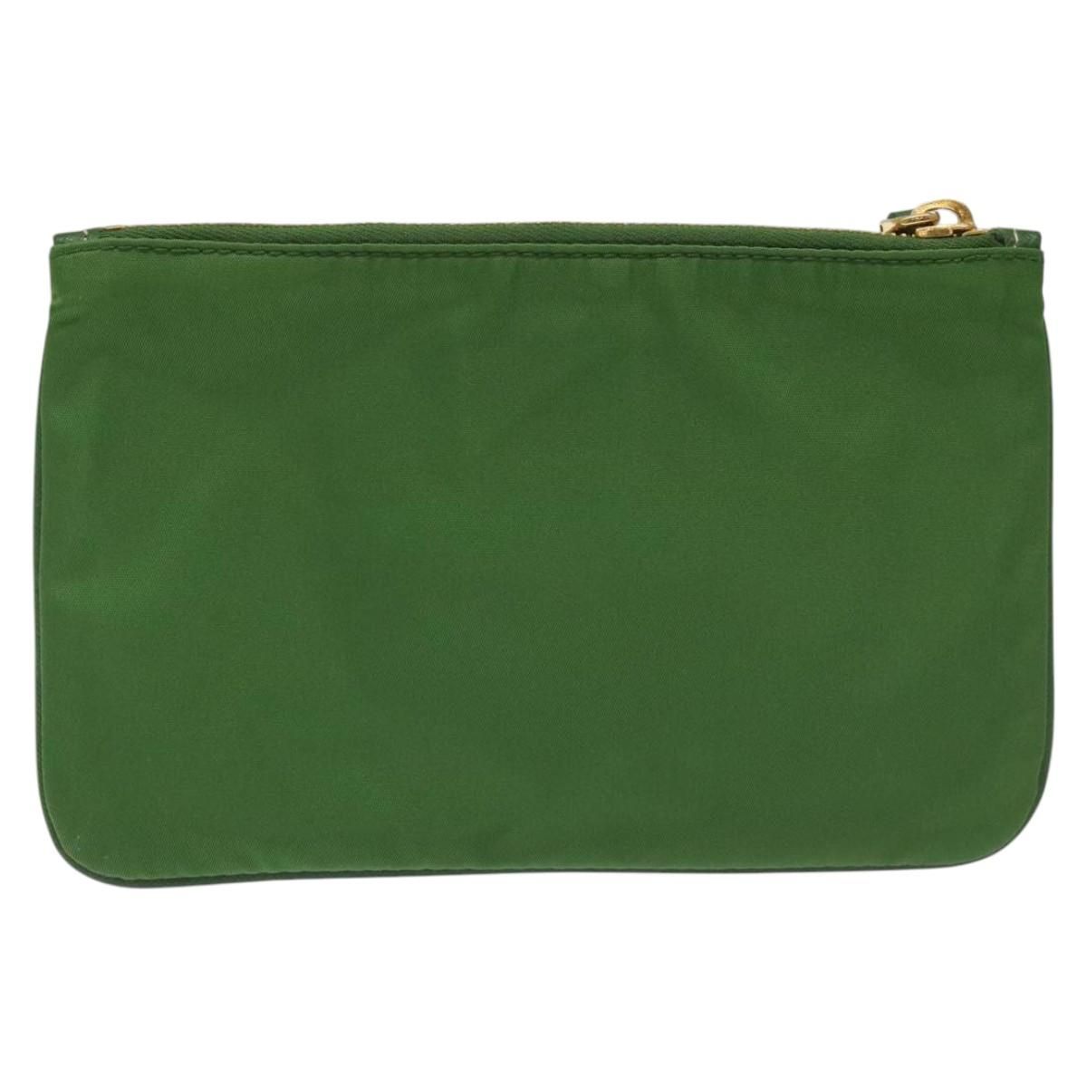 Prada Pouch Nylon Green Gold Auth