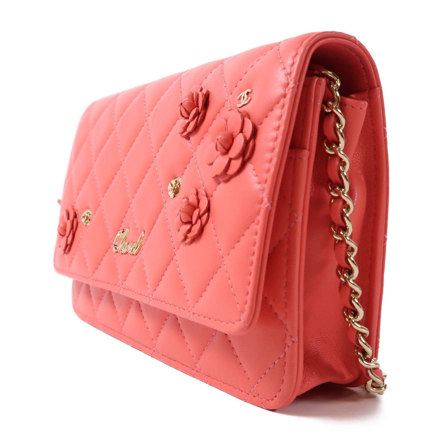 Chanel Pink Sheepskin Leather Woc Wallet On Chain Golden Cross Shoulder Back Bag Lambskin (sheep Leat