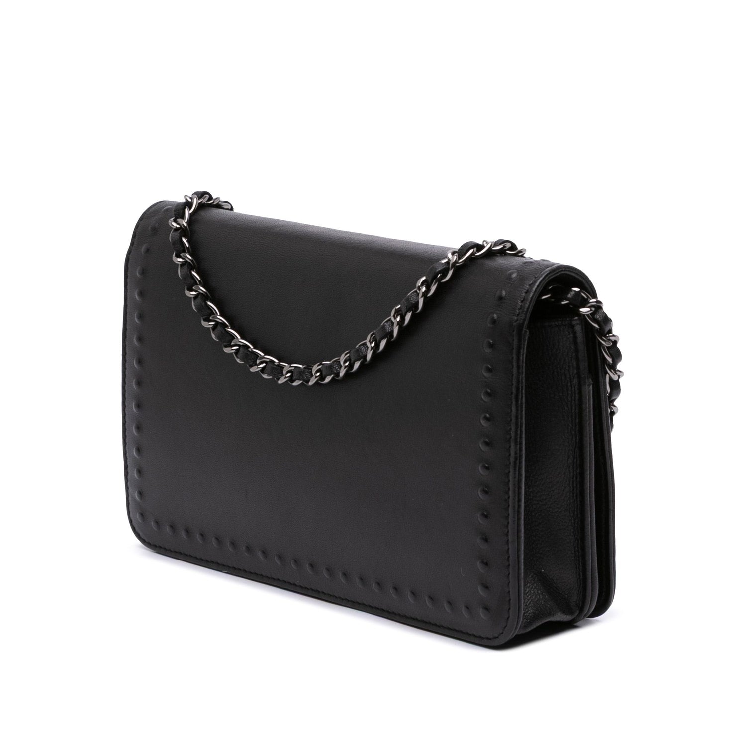 Chanel CC Embossed Lambskin Wallet On Chain Black
