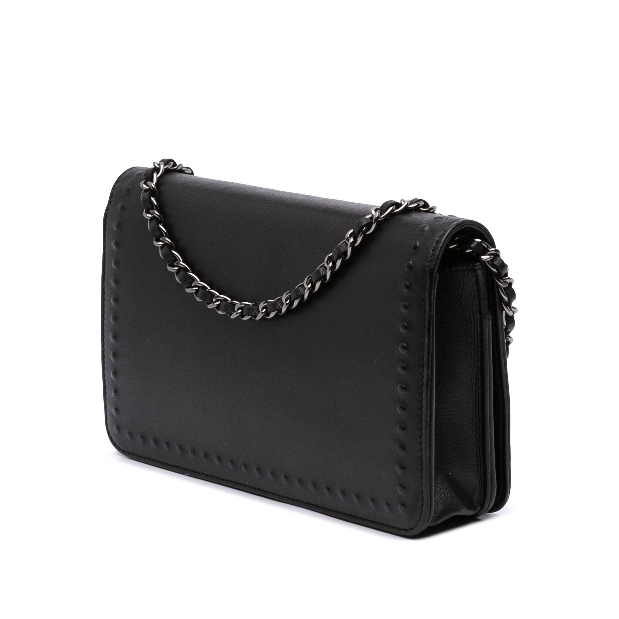 Chanel CC Embossed Lambskin Wallet On Chain Black