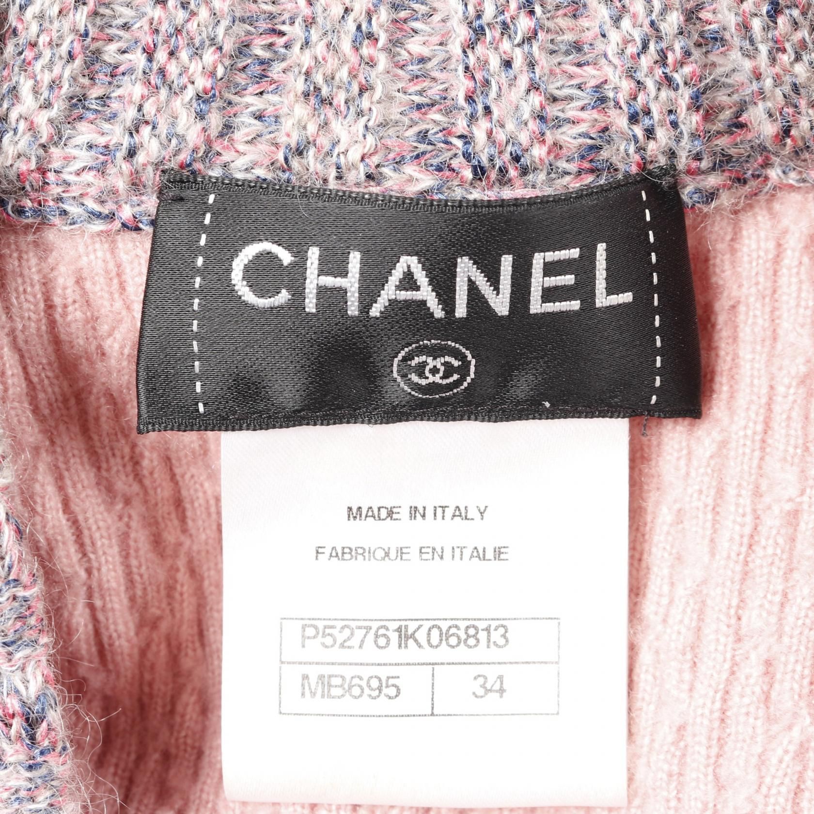 Chanel Pink Blue Gray Camelia Button Dress Silk Cashmere P 52761