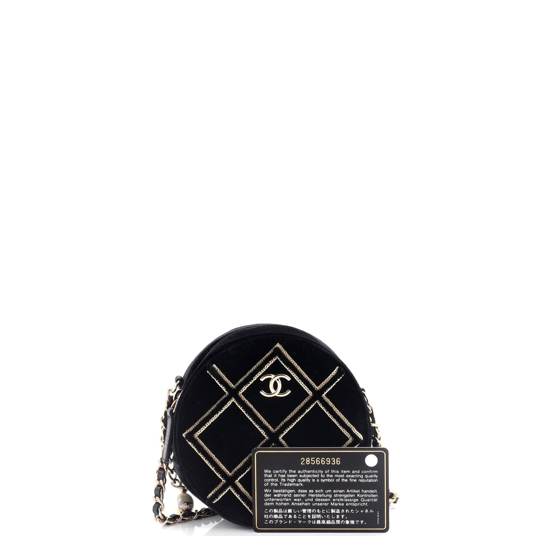 Chanel Round Clutch With Chain Quilted Velvet With Sequins