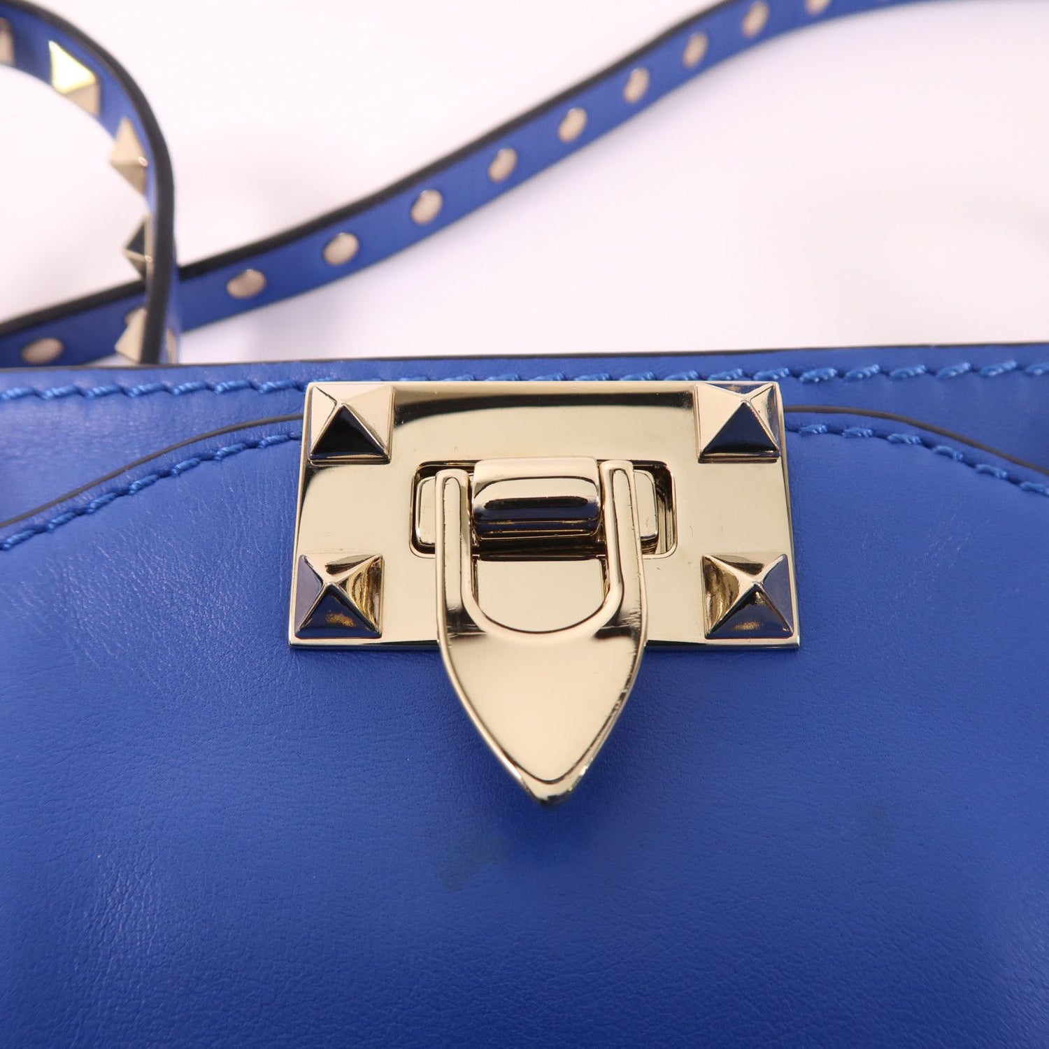 Valentino Cowhide Leather 2Way Shoulder Bag Golden Hand-handed Shoulder And Back Bag 2way Shoulder Bag Blue Calfs