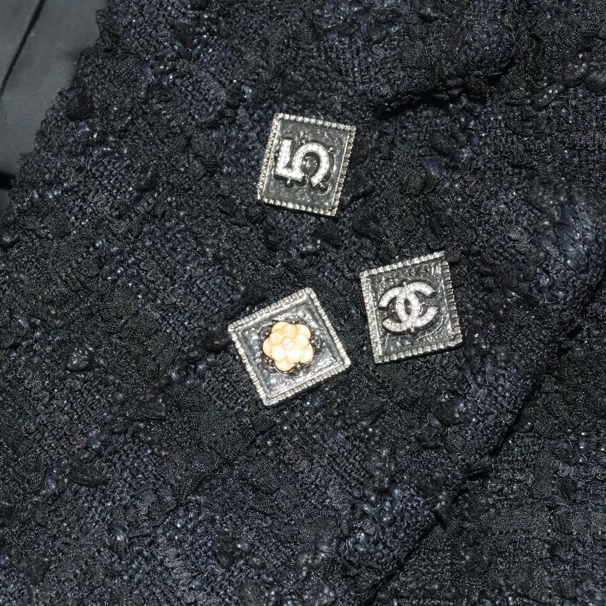 Chanel Jacket 48 Tweed Black Cc Auth