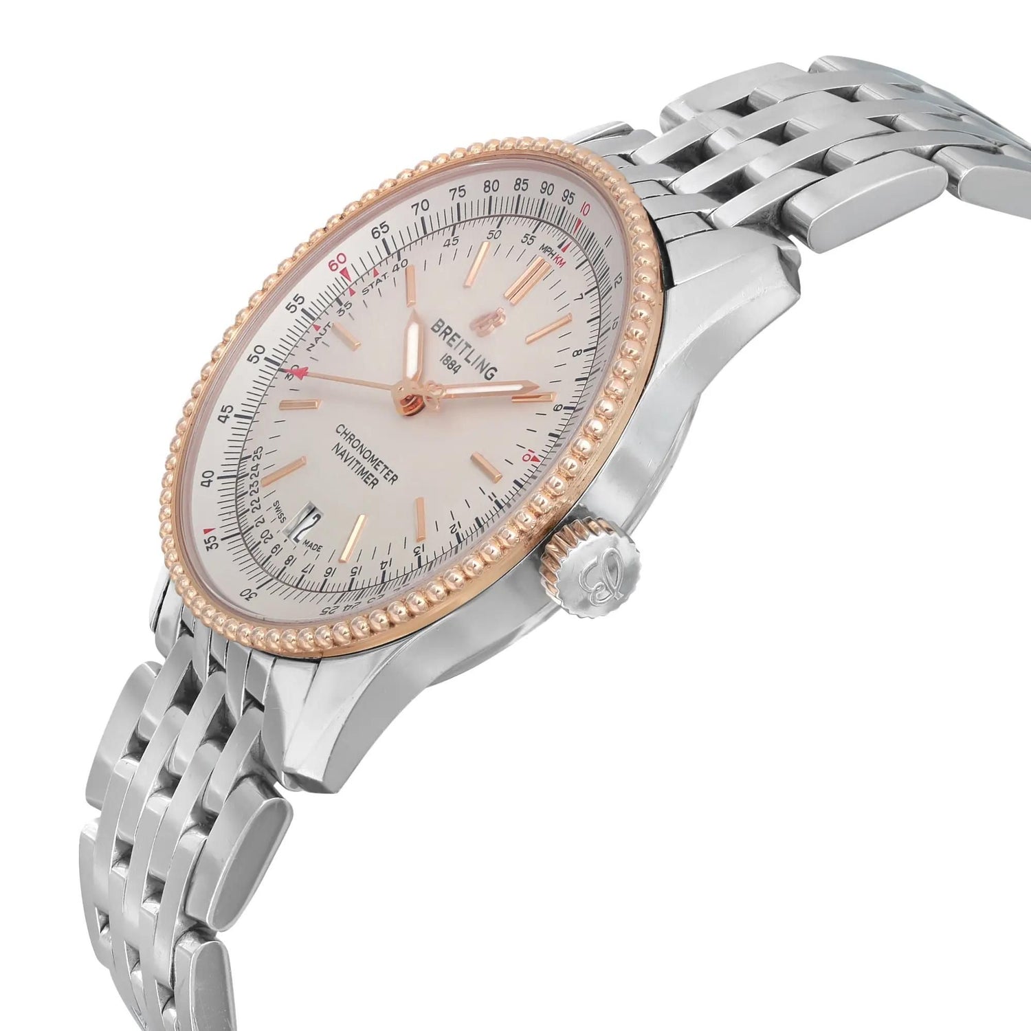 Breitling Navitimer 38mm Steel 18K Rose Gold Silver Dial Men Watch U17325211G1A1