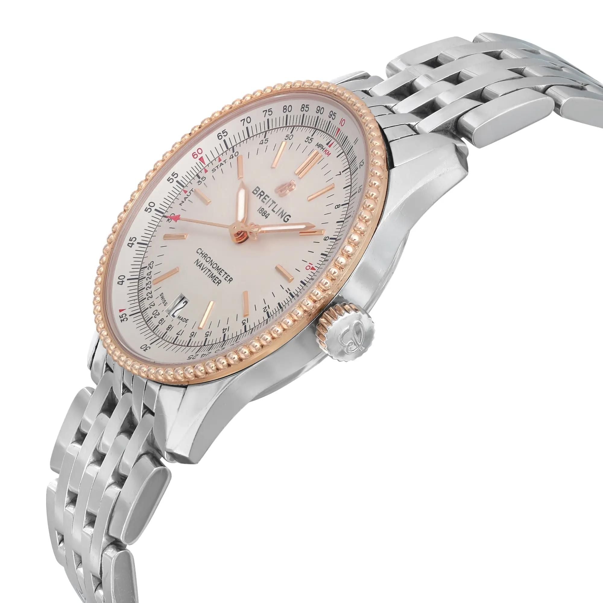 Breitling Navitimer 38mm Steel 18K Rose Gold Silver Dial Men Watch U17325211G1A1