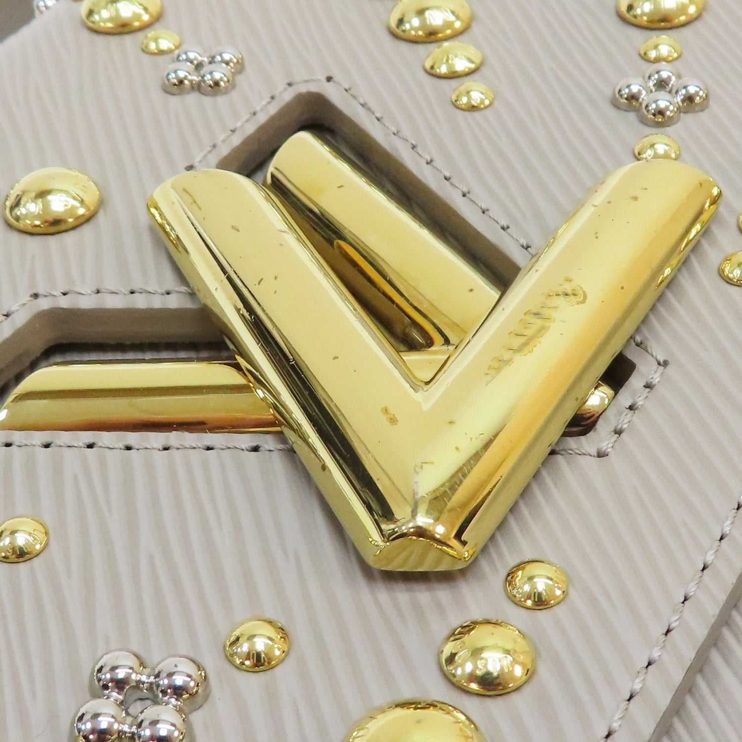 Louis Vuitton Twist Mm Rockstud Shoulder Bag Epi Leather Milktea M 24043