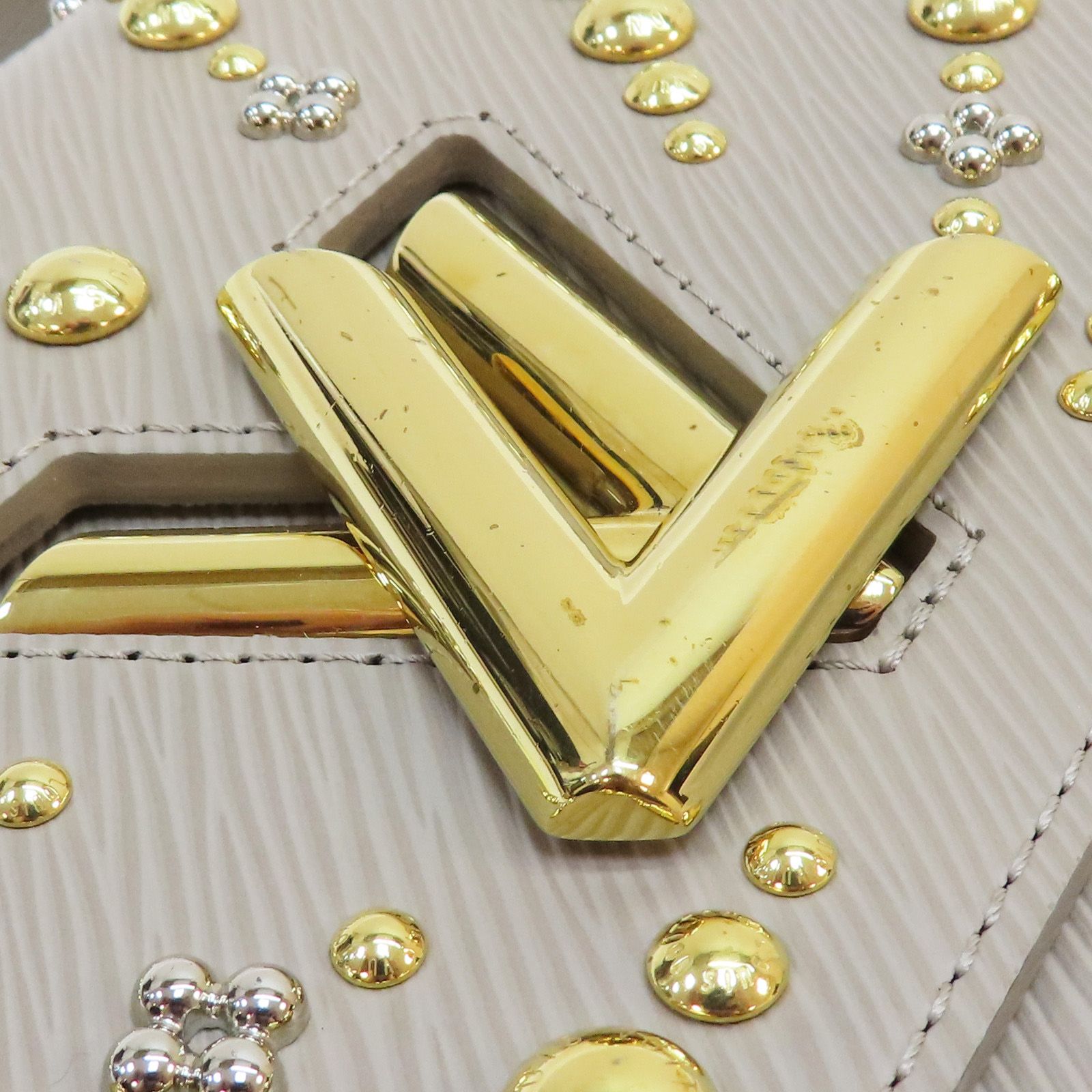 Louis Vuitton Twist Mm Rockstud Shoulder Bag Epi Leather Milktea M 24043