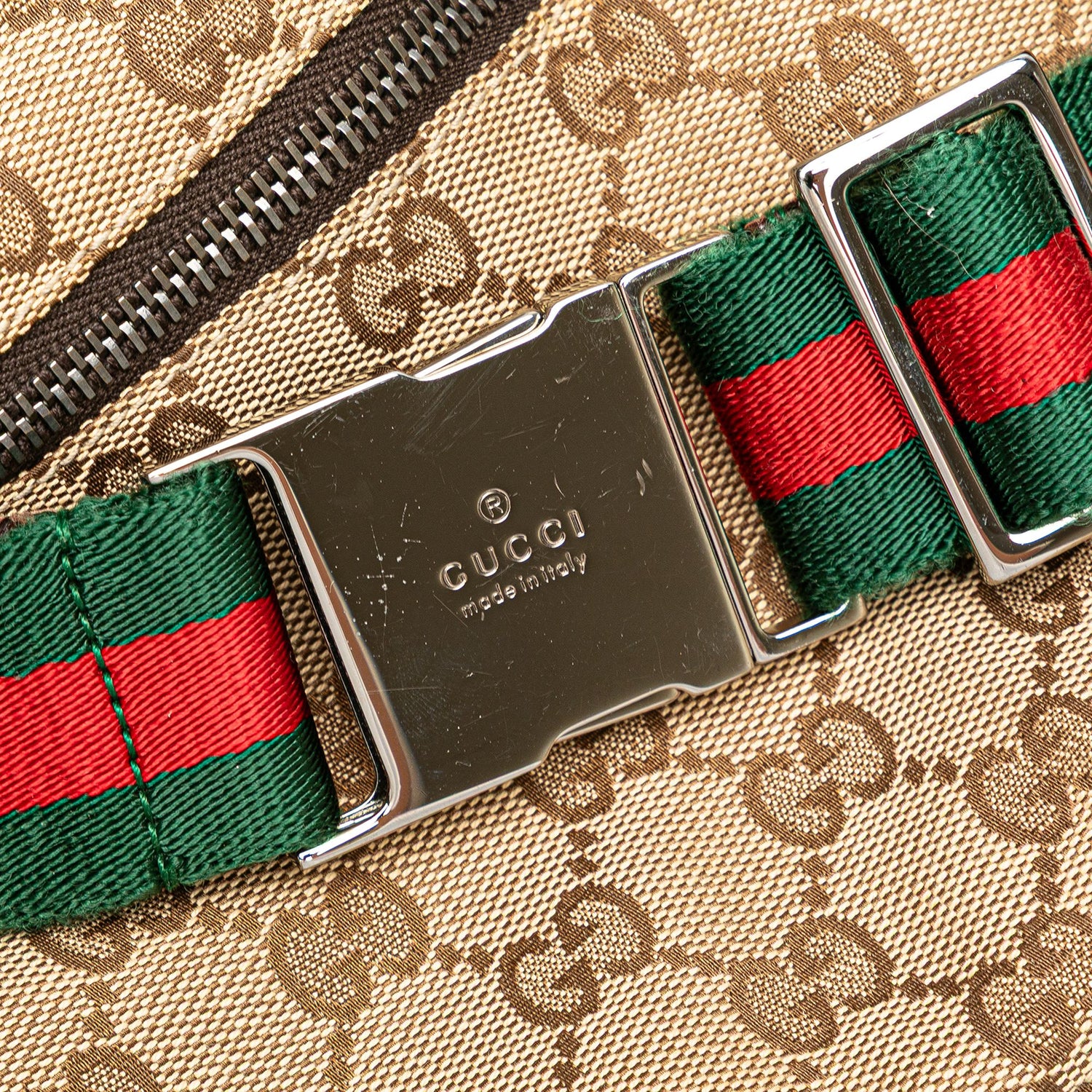 Gucci GG Canvas Web Double Pocket Belt Bag Brown
