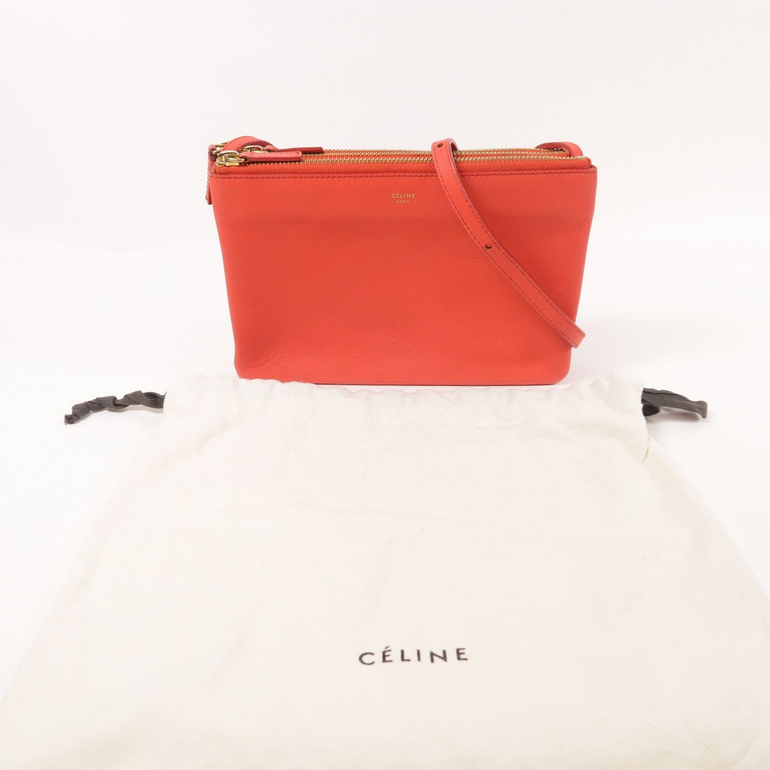 Celine Sheepskin Leather Trio Shoulder Bag Red Lambskin (sheep Leather)