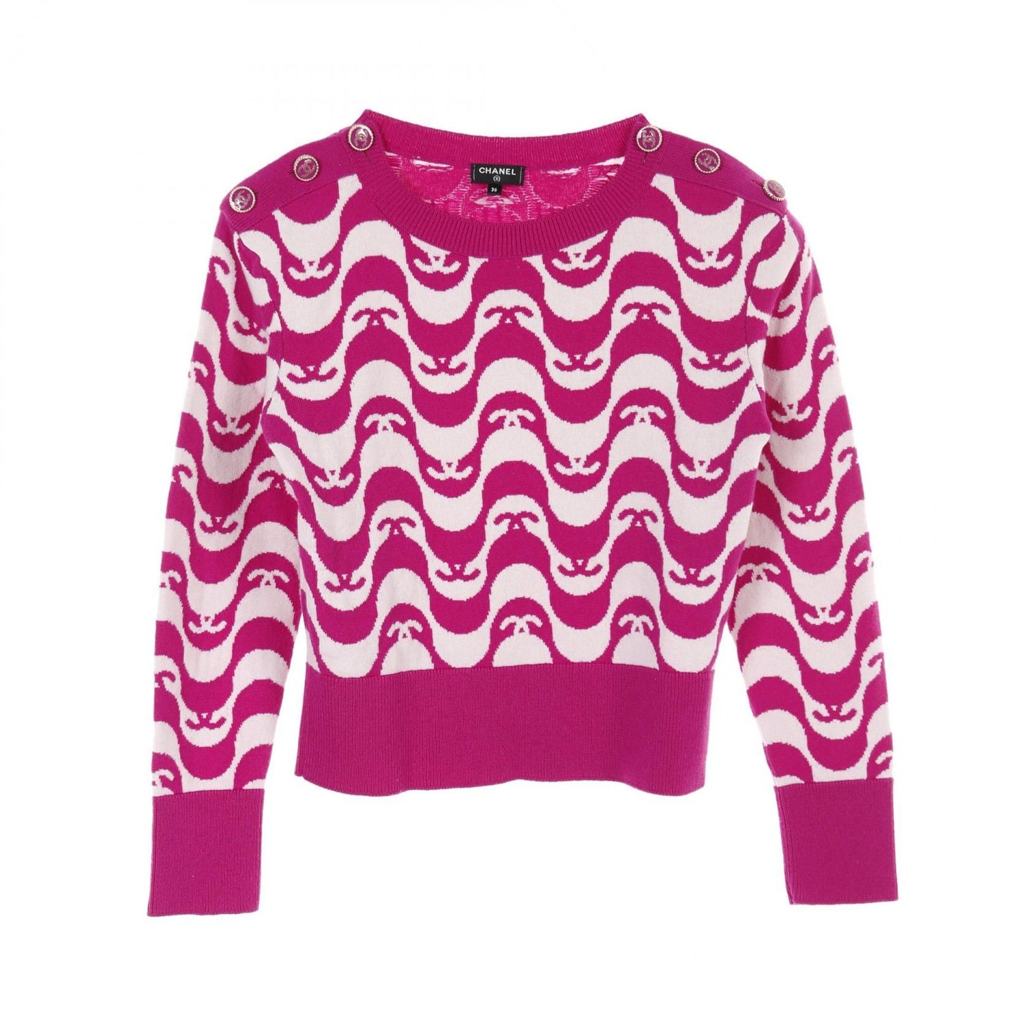 Chanel Purple White Coco Mark Knit Cashmere P 70436k 10043