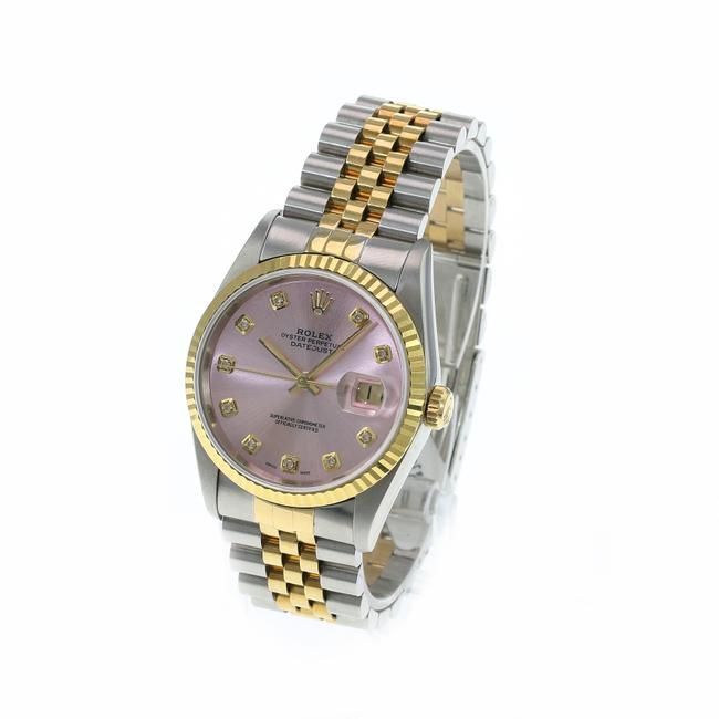 Pink Datejust 16233 Two-tone 36mm Ice Diamond Dial Watch