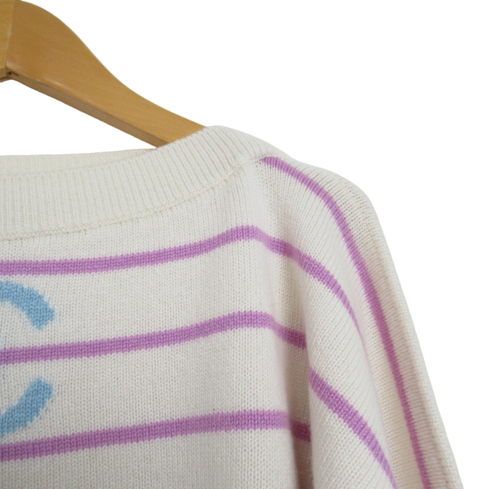 Chanel Striped Cashmere Sweater Knitwear White Multicolor 34
