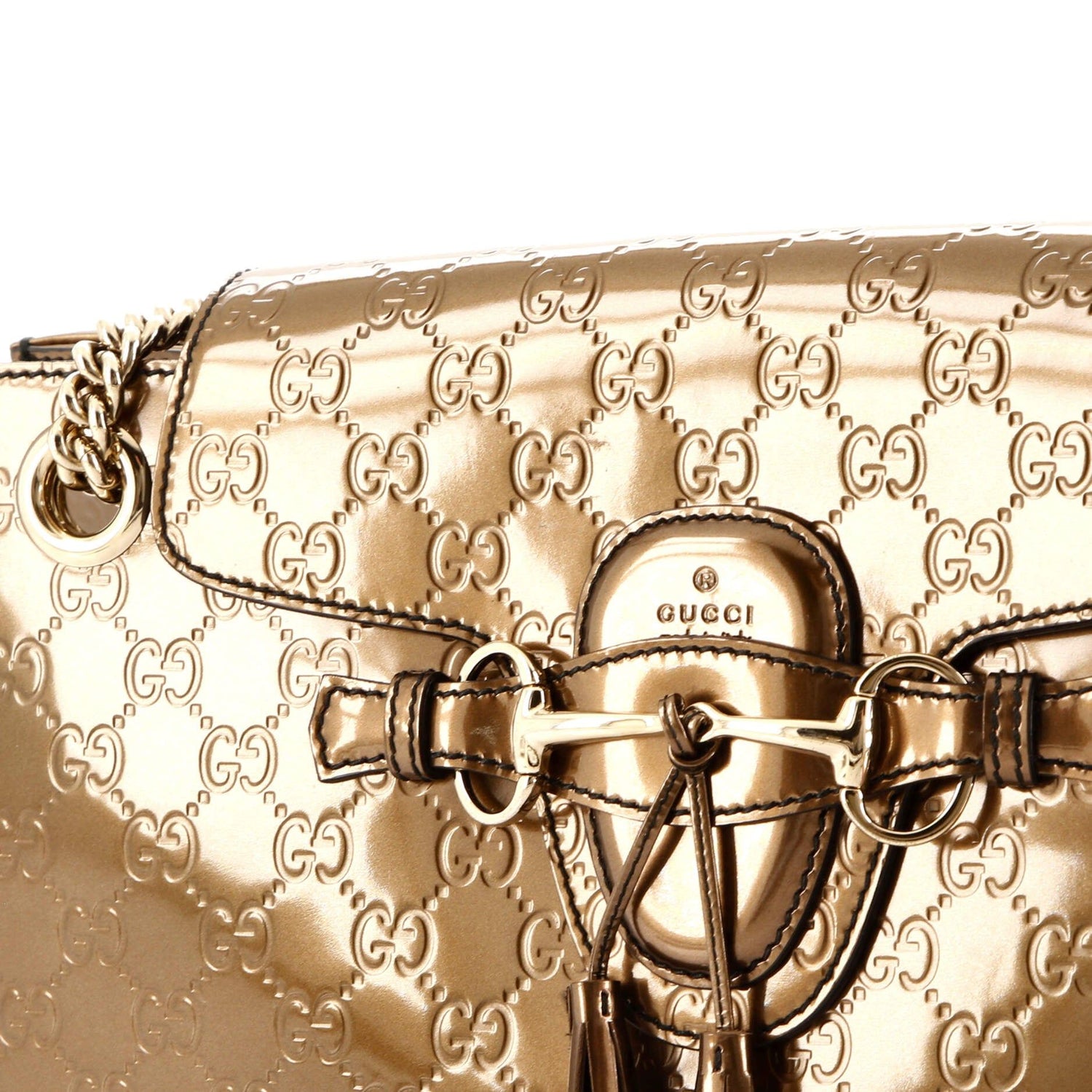Gucci Emily Chain Flap Shoulder Bag Guccissima Patent Large