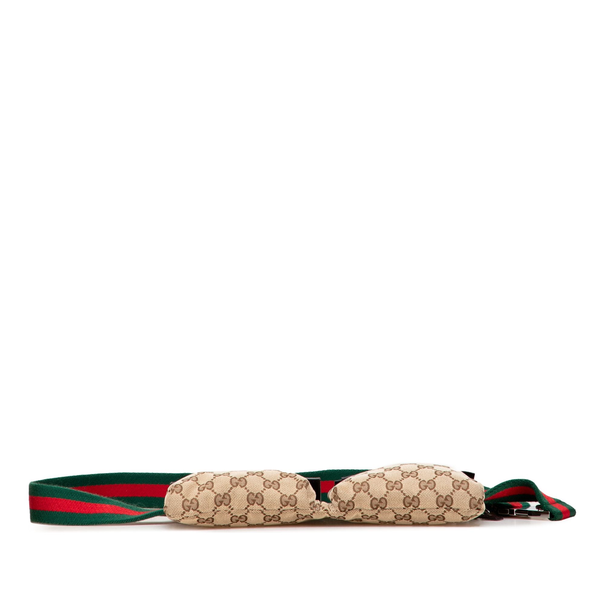 Gucci GG Canvas Web Double Pocket Belt Bag Brown