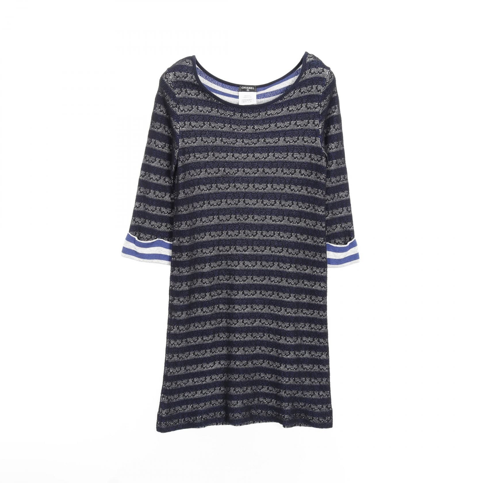 Chanel Black Blue Gray Dress Cotton Rayon Silk P 47670k 06031