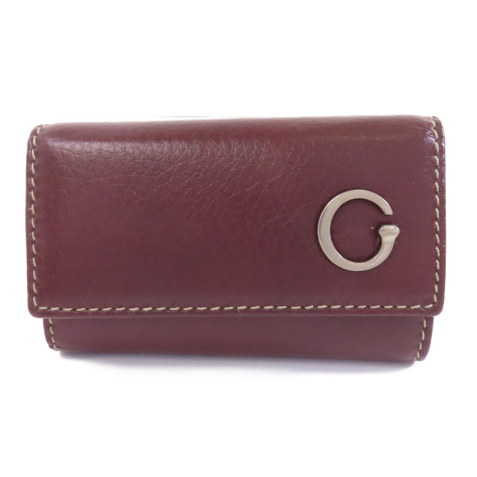 Gucci Cowhide Leather Key Case Silver Chain Spoon Baozhu Red Key Holder Bordeaux Red Calfskin (cowhide) 212177