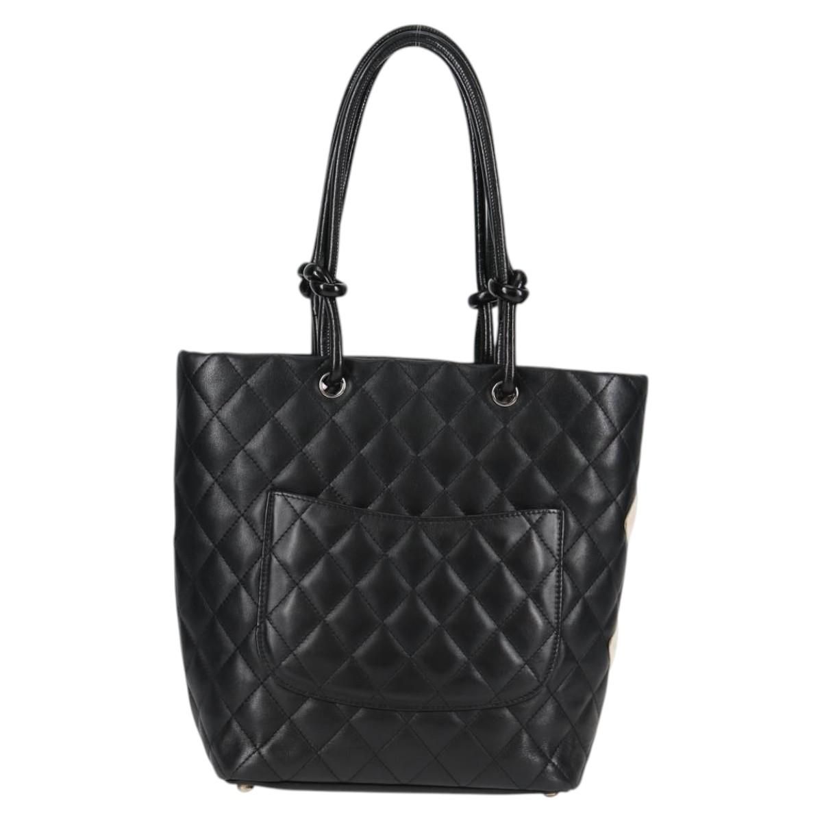 Chanel Matelasse Cambon Line Coco Mark Tote Bag Lambskin Black Cc Auth