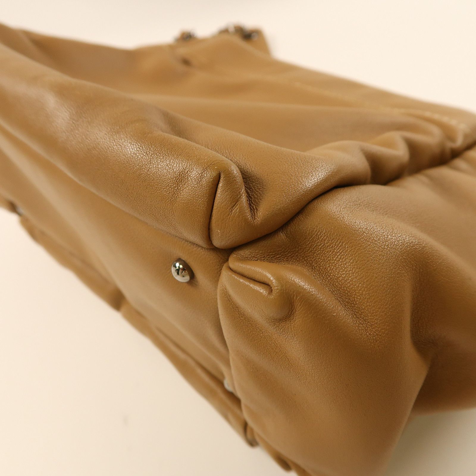 Chanel Brown Beige Lacquered Leather Bag Lambskin