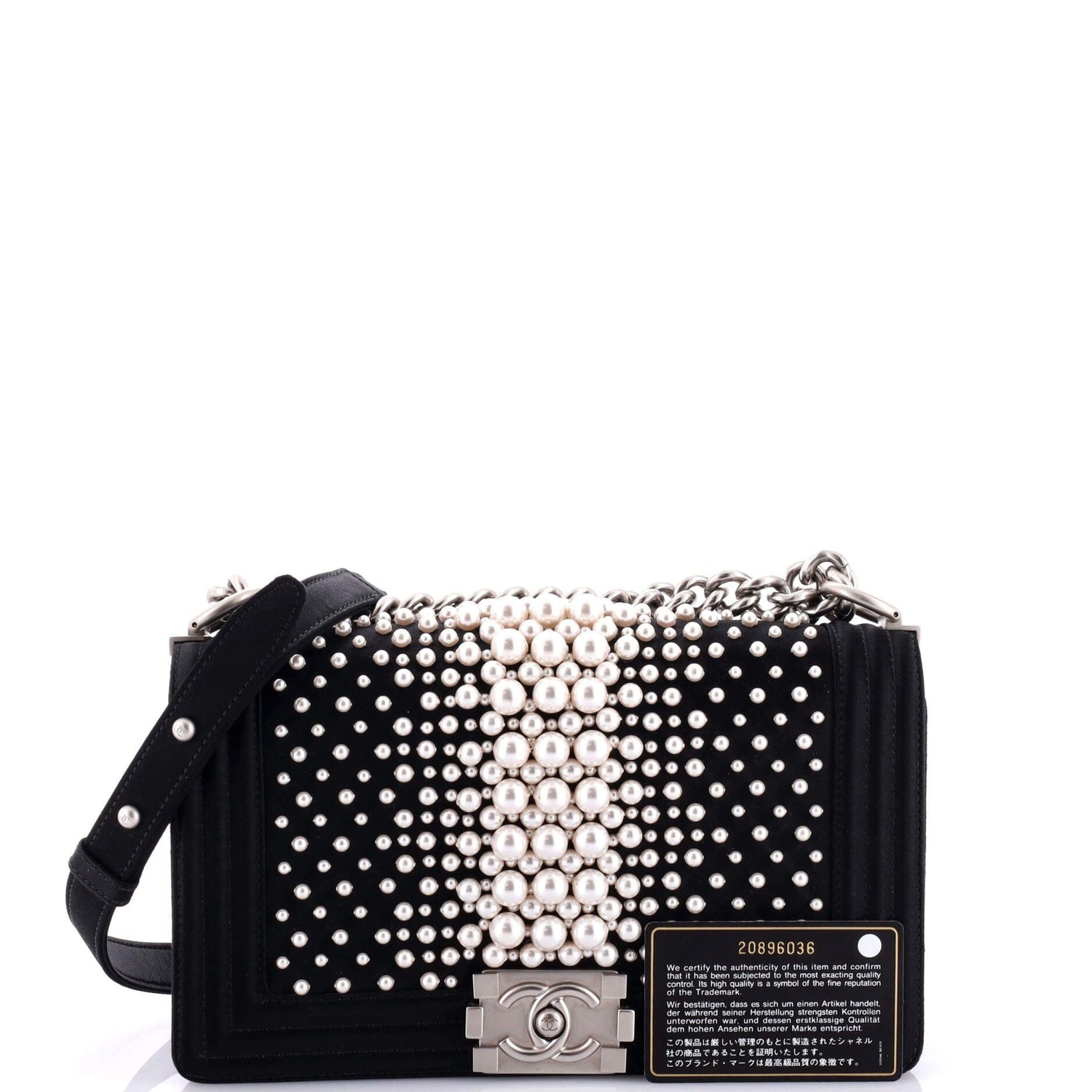 Boy Flap Bag Pearl Embellished Satin Old Medium