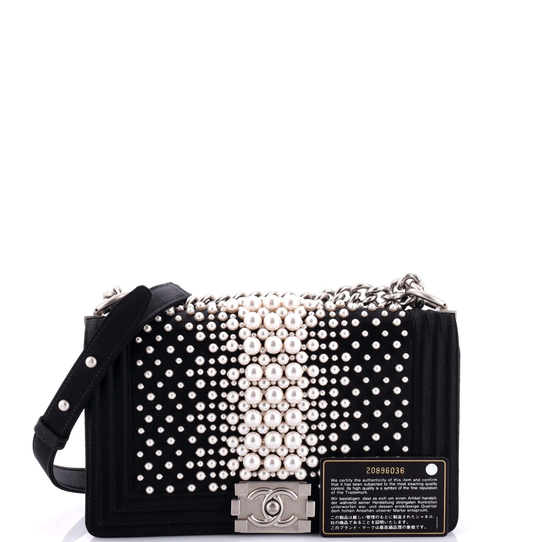 Boy Flap Bag Pearl Embellished Satin Old Medium