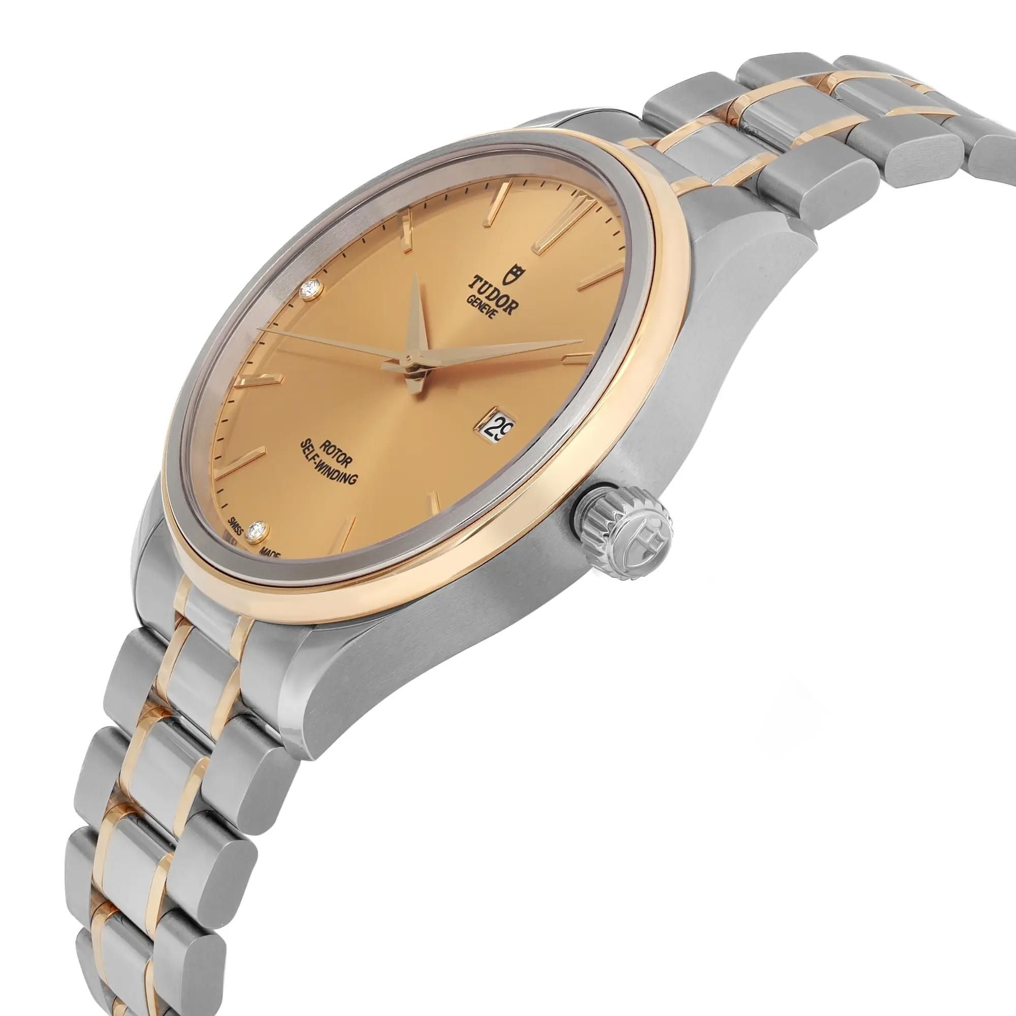 Tudor Style 41mm 18k Yellow Gold Steel Champagne Diamond Dial Men Watch 12703