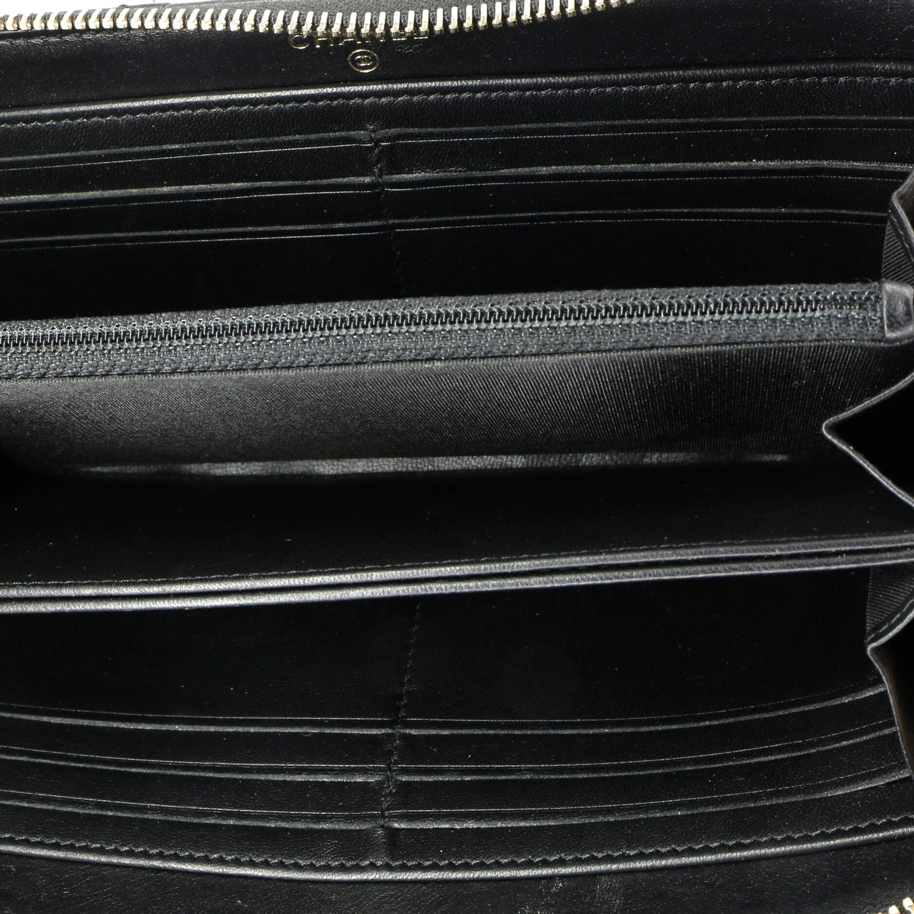 Chanel Zip Around Wallet With Pearl Chain Quilted Lambskin Long