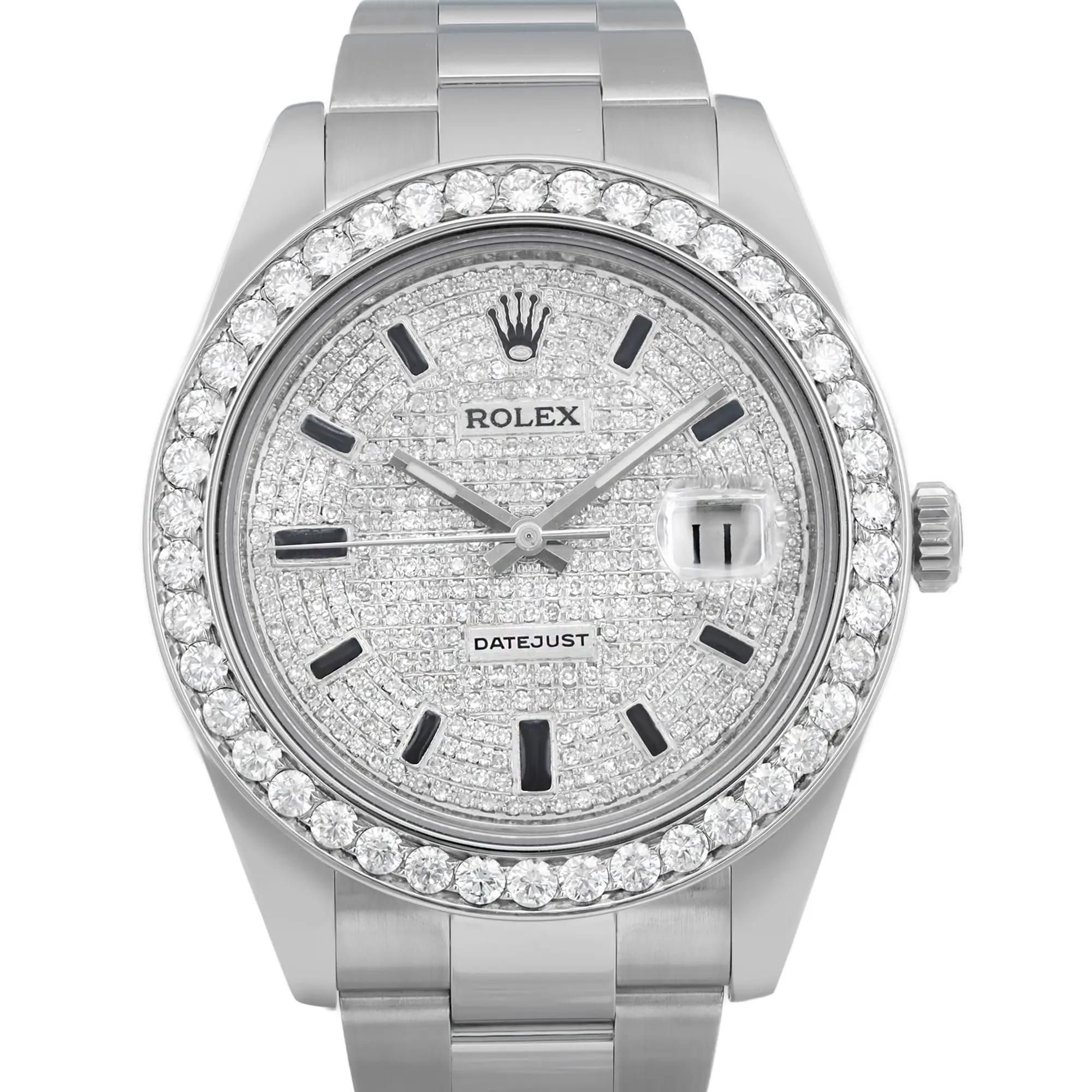 Rolex Datejust 41MM Steel Custom Diamond Dial Automatic Mens Watch 116334