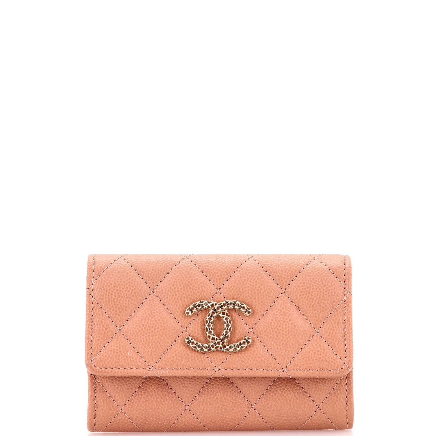 Chanel Textured Cc Flap Card Case Quilted Caviar