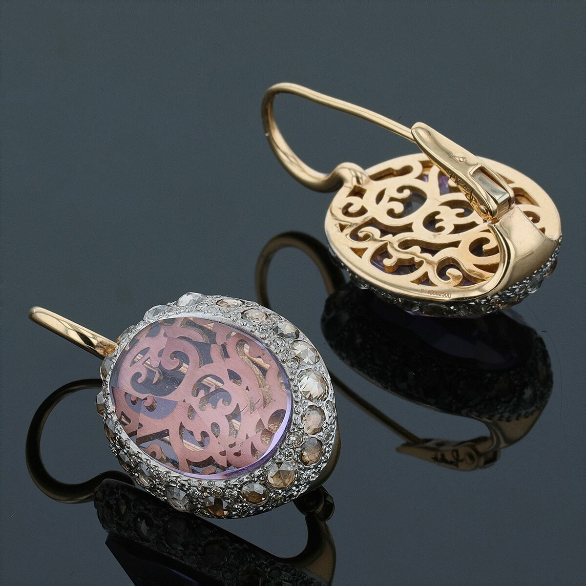 Pomellato Arabesque gold, diamonds and amethyst earrings