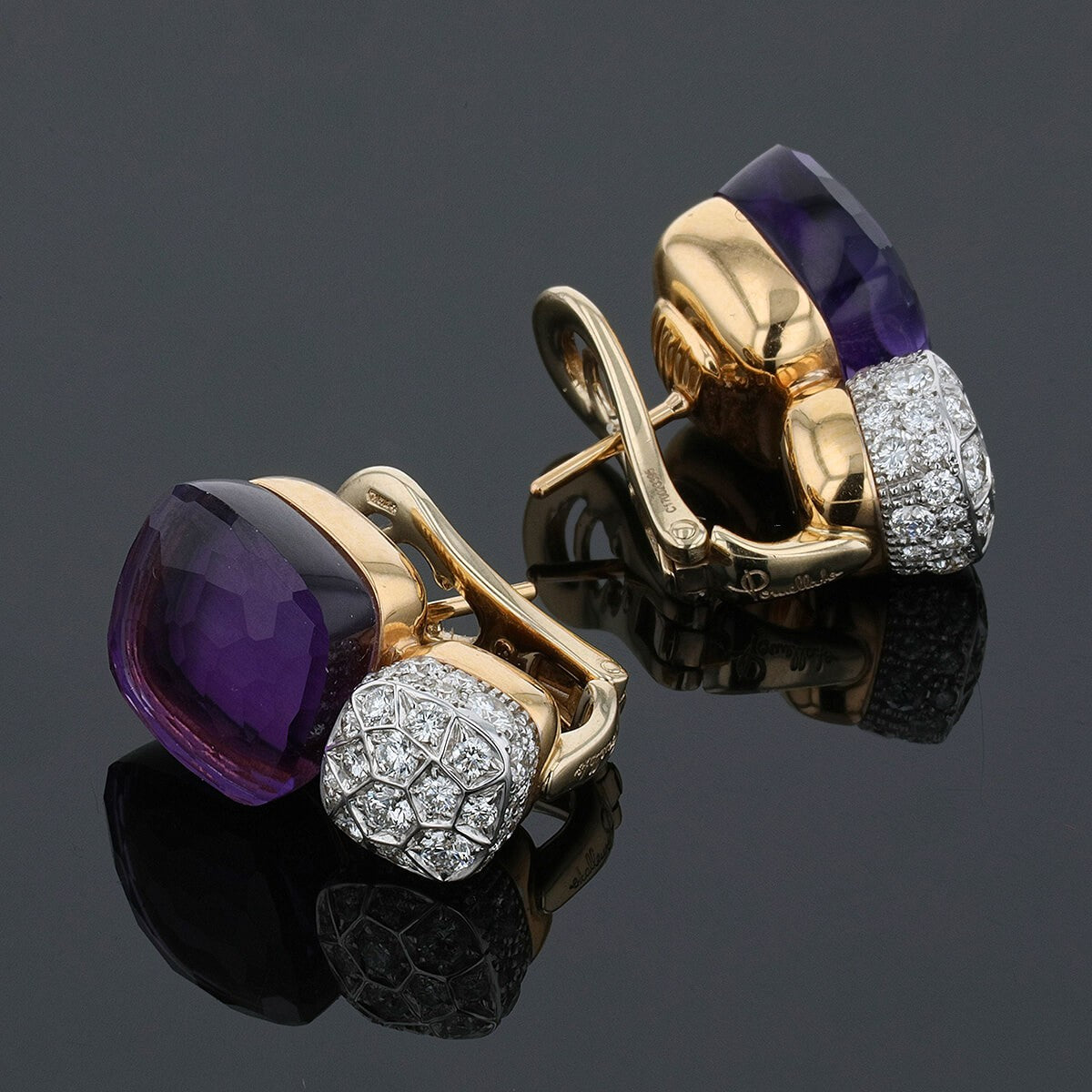 Pomellato Nudo amethyst, diamonds and two tones gold earrings