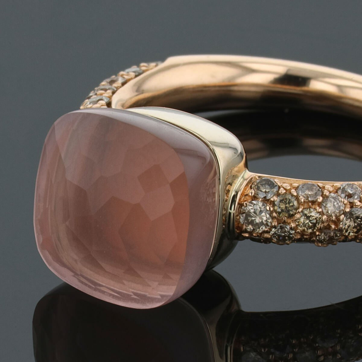 Pomellato Nudo diamonds, pink quartz and gold ring