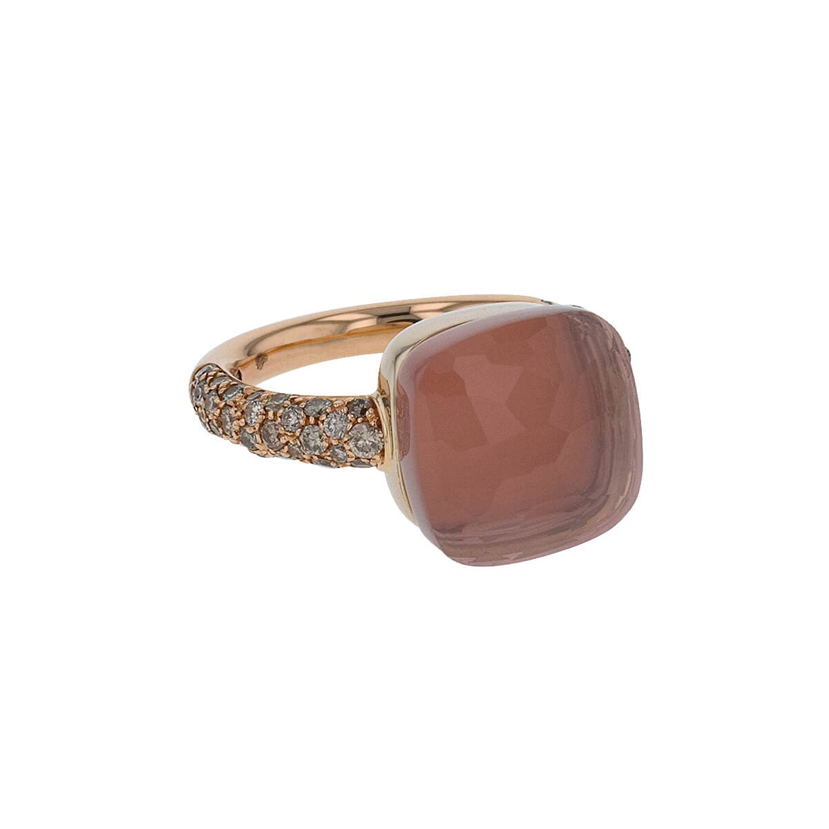 Pomellato Nudo gold, diamonds and pink quartz ring