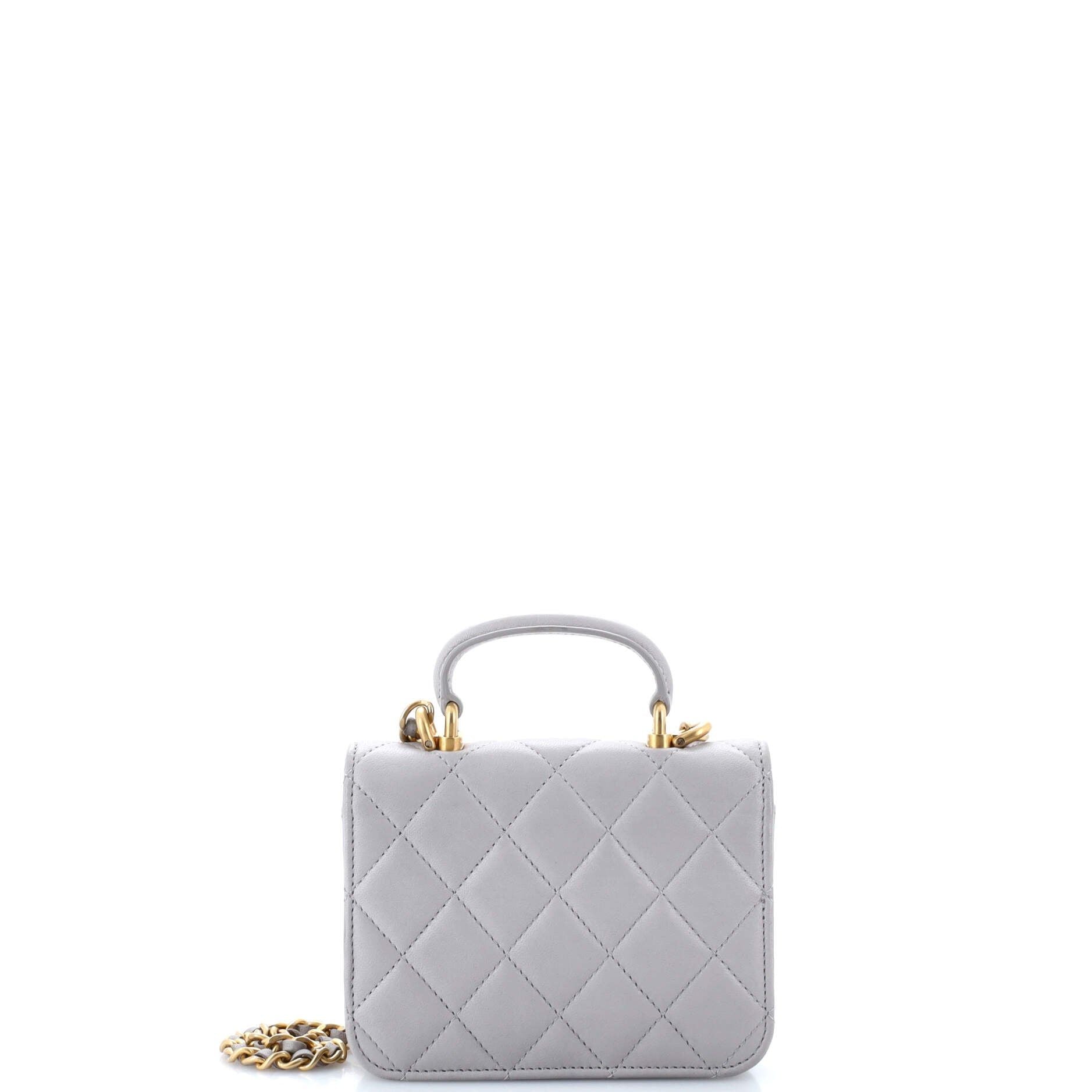 Chanel Top Handle Flap Coin Purse With Chain Quilted Lambskin