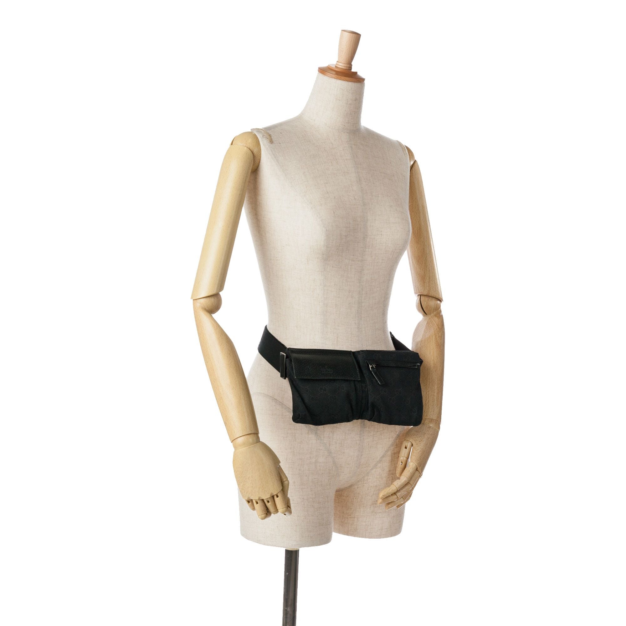 Gucci GG Canvas Double Pocket Belt Bag Black