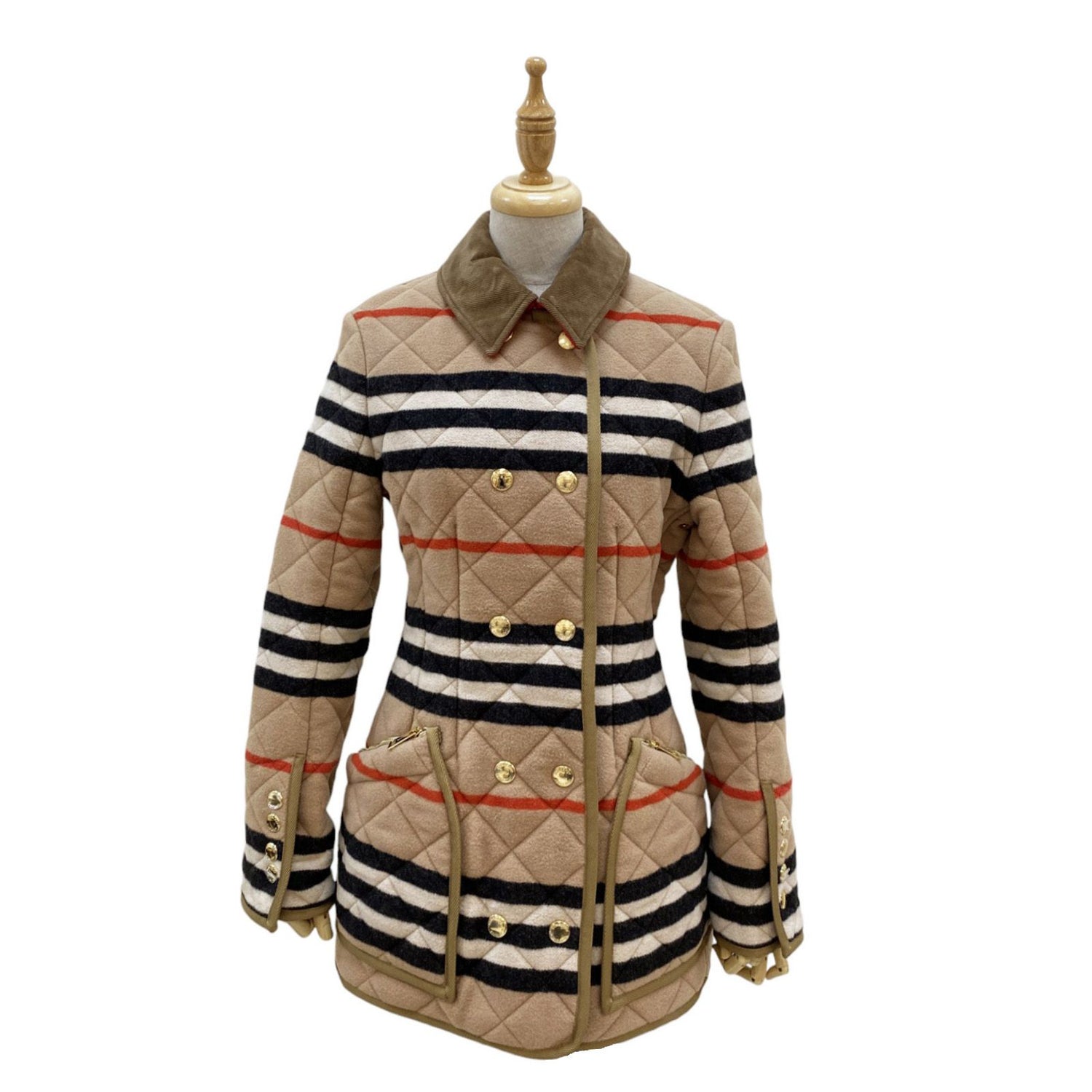 Burberry Upton Quilted Icon Striped Wool Jacket Camel
