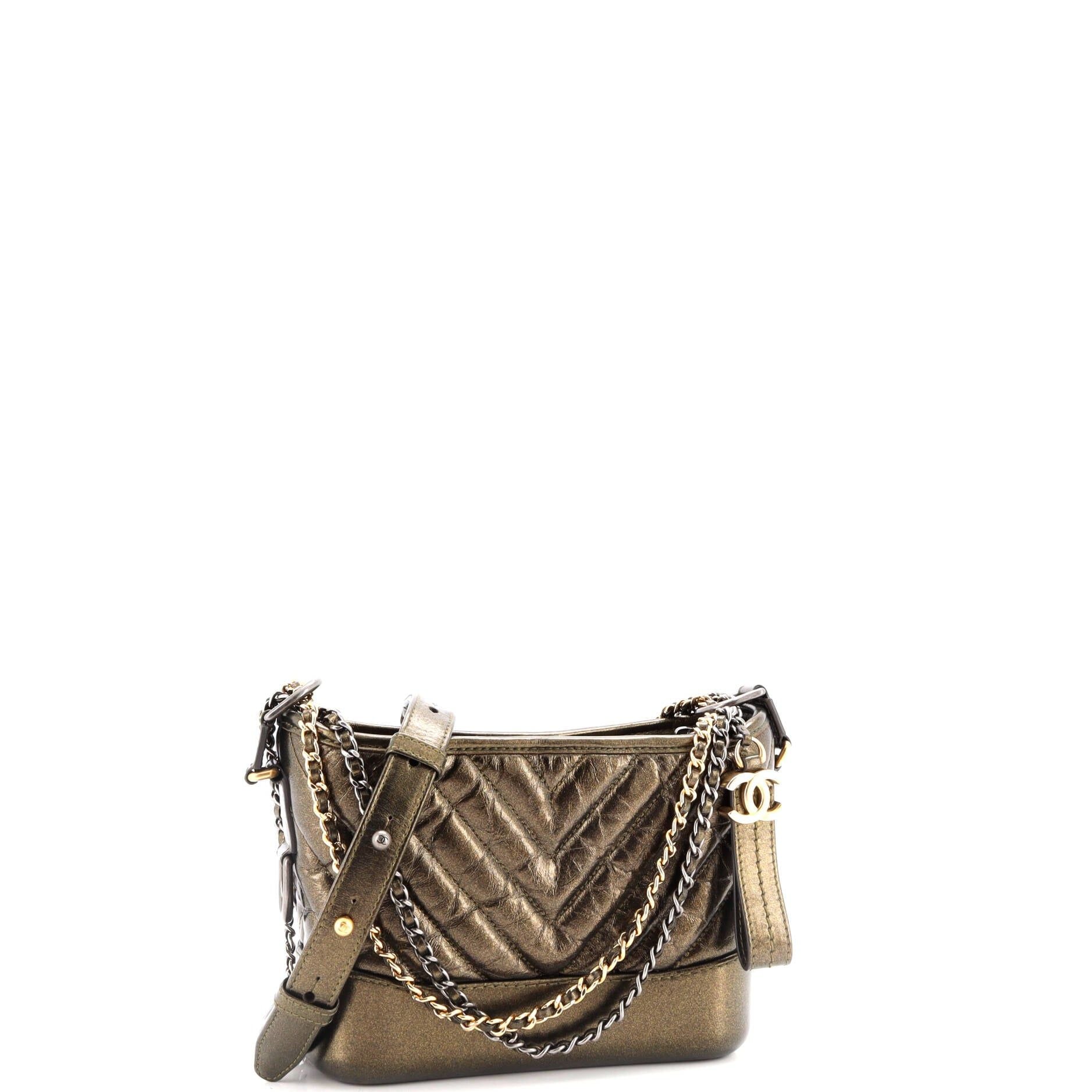 Chanel Gabrielle Hobo Chevron Metallic Aged Calfskin Small