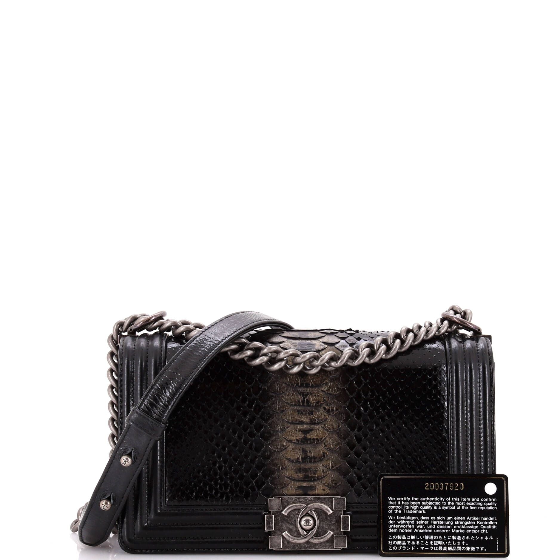 Chanel Boy Flap Bag Python And Patent Old Medium
