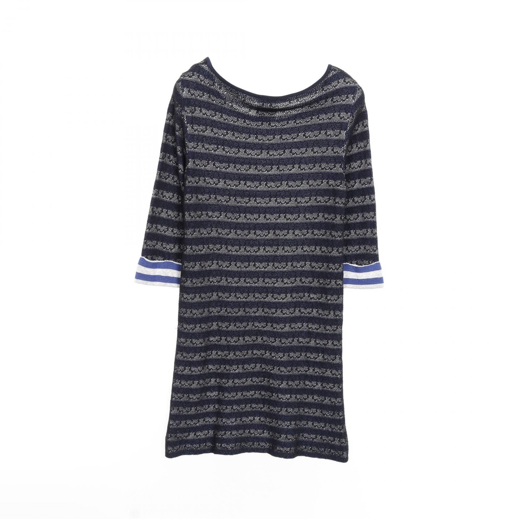 Chanel Black Blue Gray Dress Cotton Rayon Silk P 47670k 06031