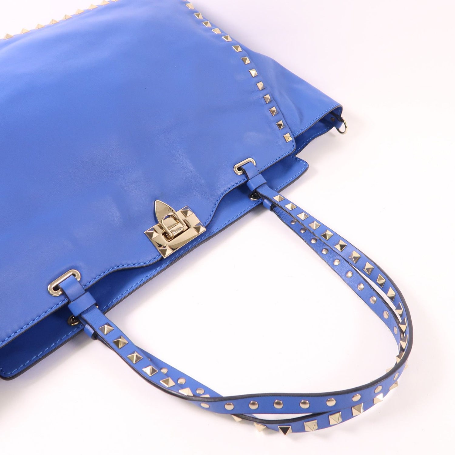 Valentino Cowhide Leather 2Way Shoulder Bag Golden Hand-handed Shoulder And Back Bag 2way Shoulder Bag Blue Calfs