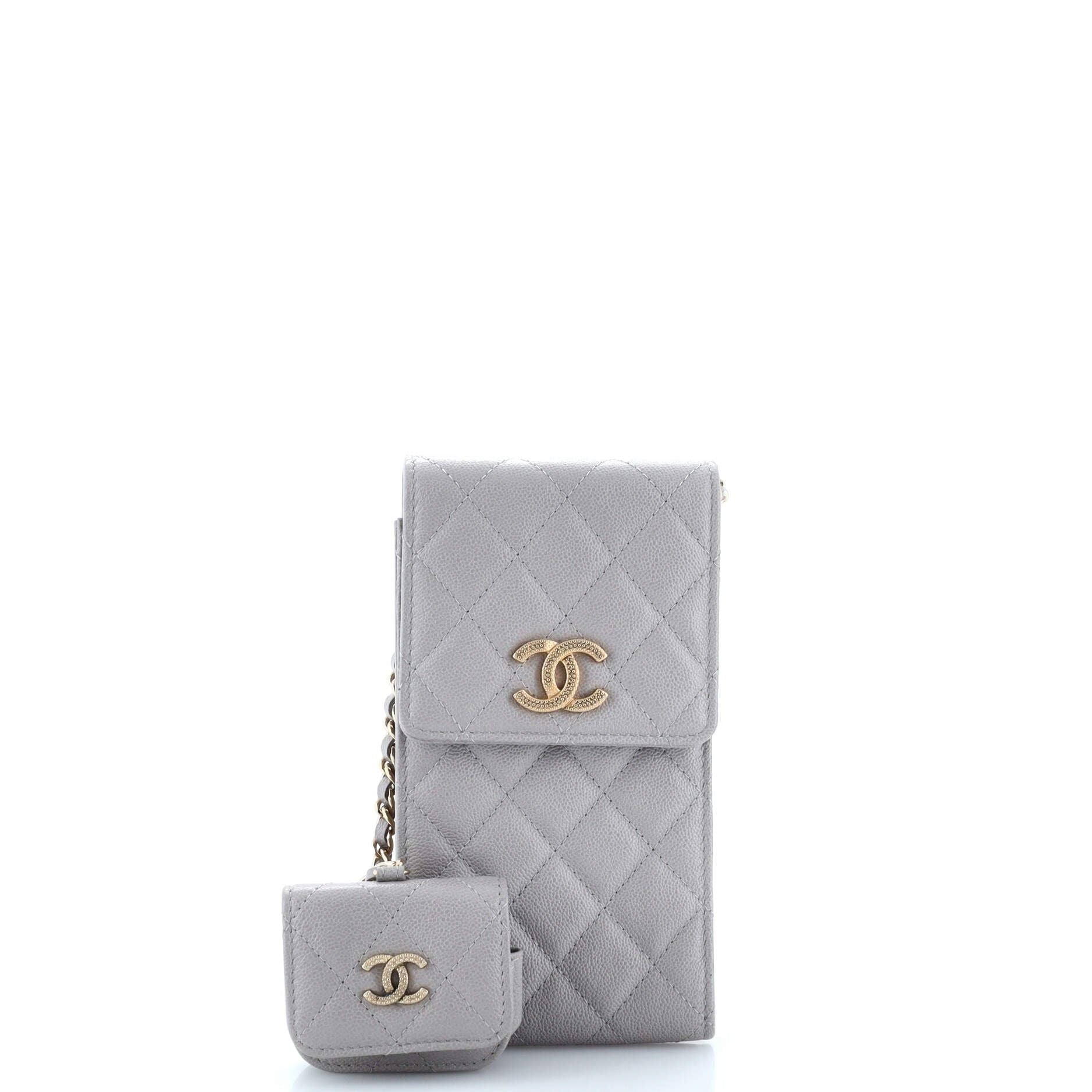 Chanel Textured Cc Flap Phone Holder Crossbody Bag With Airpods Pro Case Quilted Caviar
