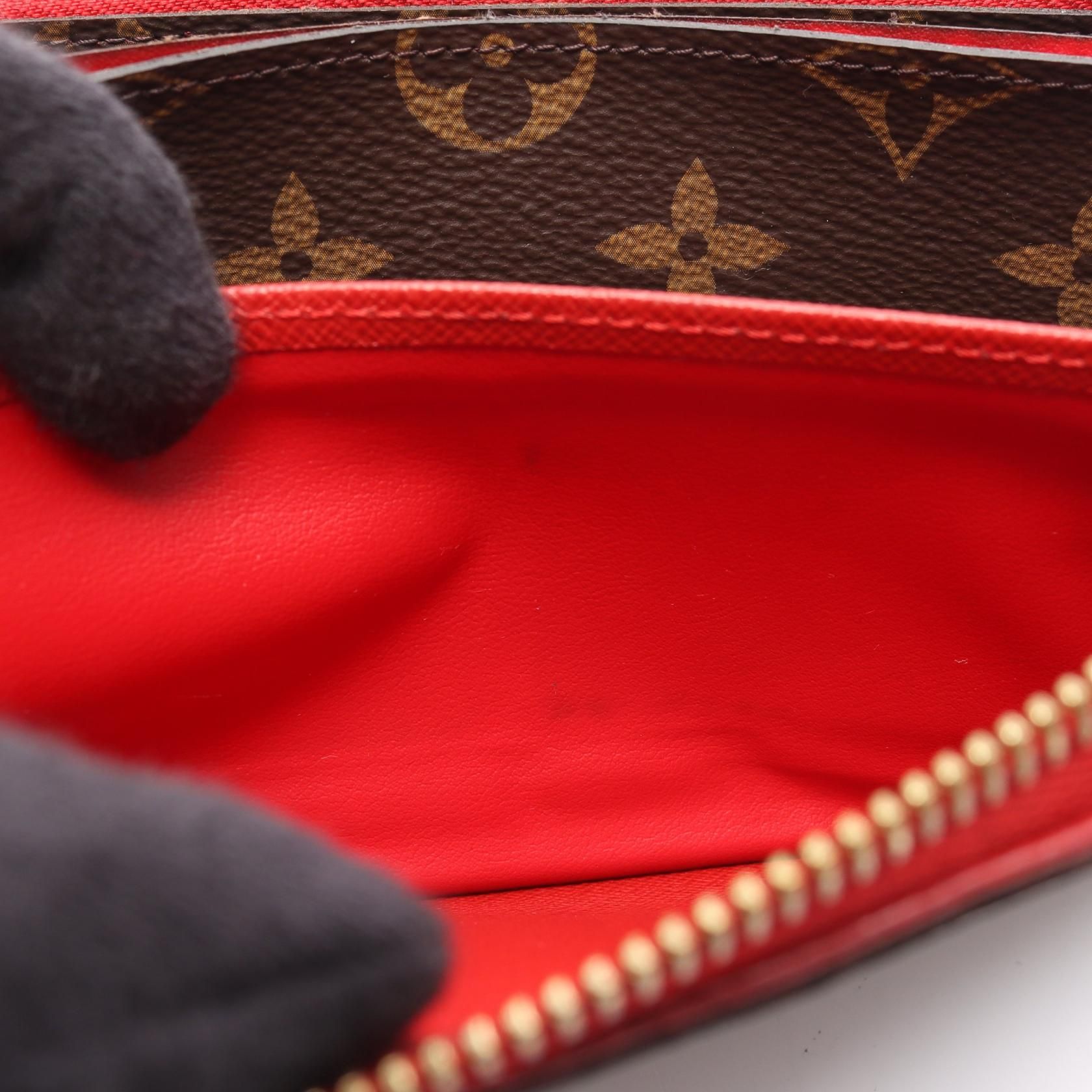 Louis Vuitton Zippy Wallet Retiro Cerise Brown Red Around Long Wallet M 61854
